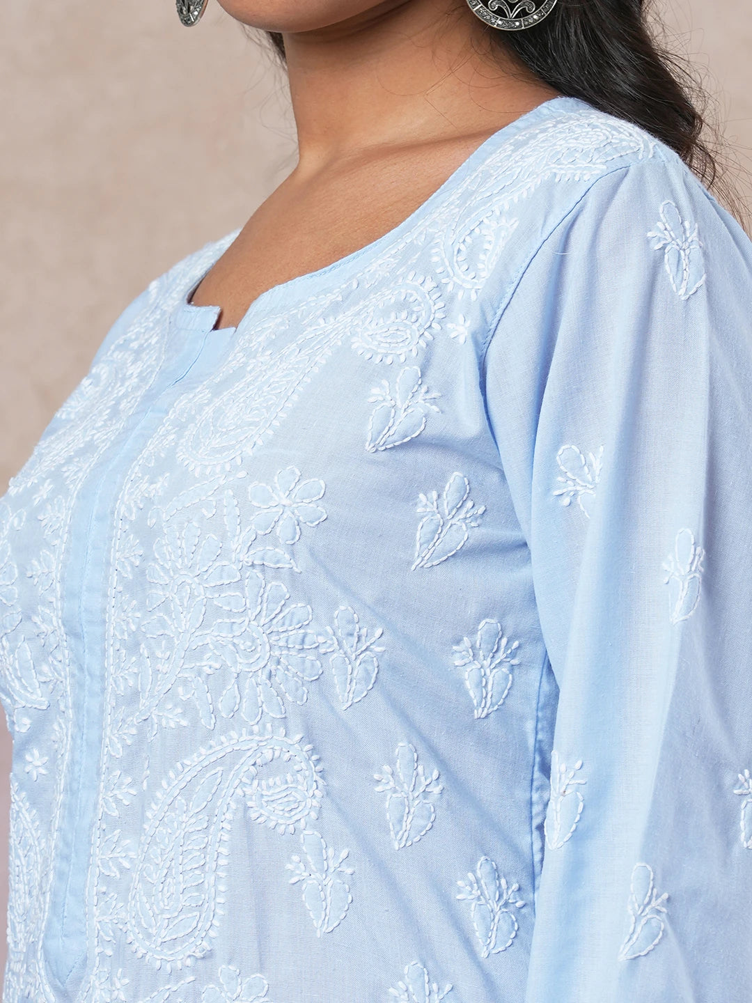 Ada Hand Embroidered Ink Blue Cotton Lucknowi Chikankari Straight Kurta A411678