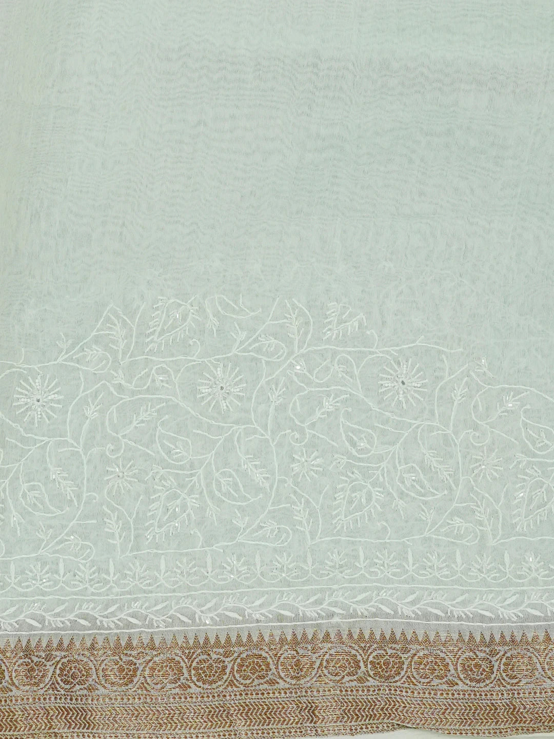 Ada Hand Embroidered Sea Green Chanderi Lucknowi Chikankari Saree With Blouse With Cutdana & Sequinned Work 01A622956