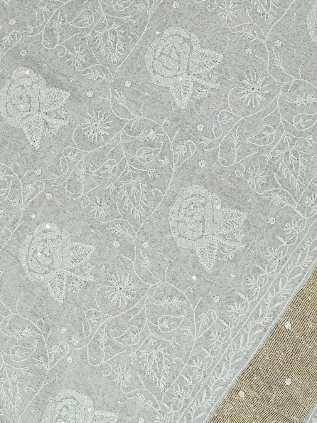 Ada Hand Embroidered Sea Green Chanderi Lucknowi Chikankari Saree With Blouse With Cutdana & Sequinned Work 01A622956