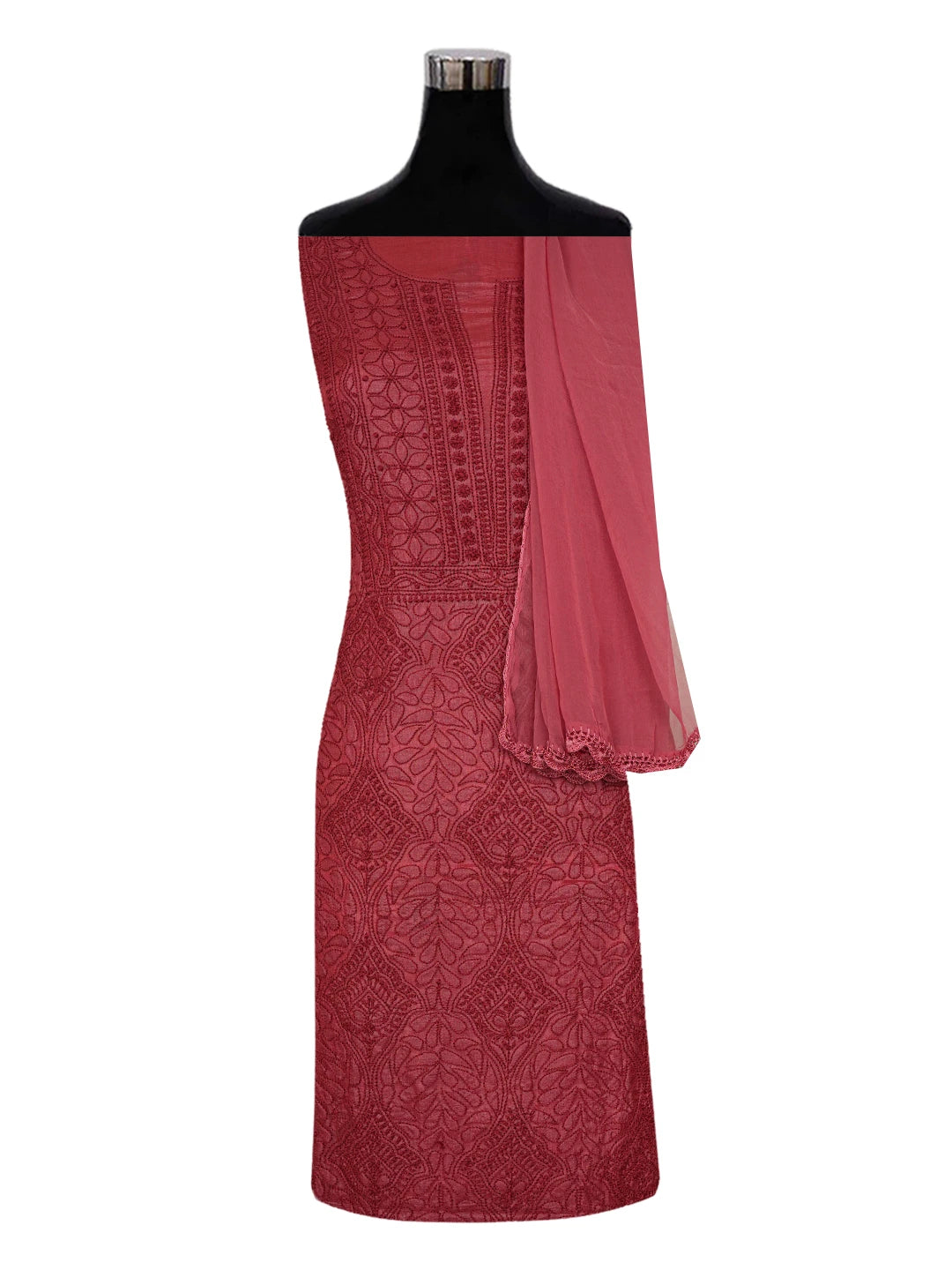 Ada Hand Embroidered Maroon Silk Lucknowi Chikankari Unstitched Suit Piece 01A619845