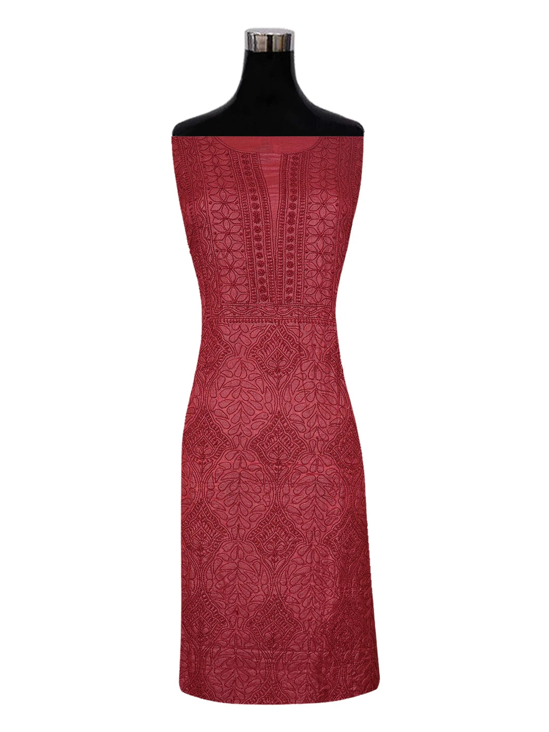 Ada Hand Embroidered Maroon Silk Lucknowi Chikankari Unstitched Suit Piece 01A619845