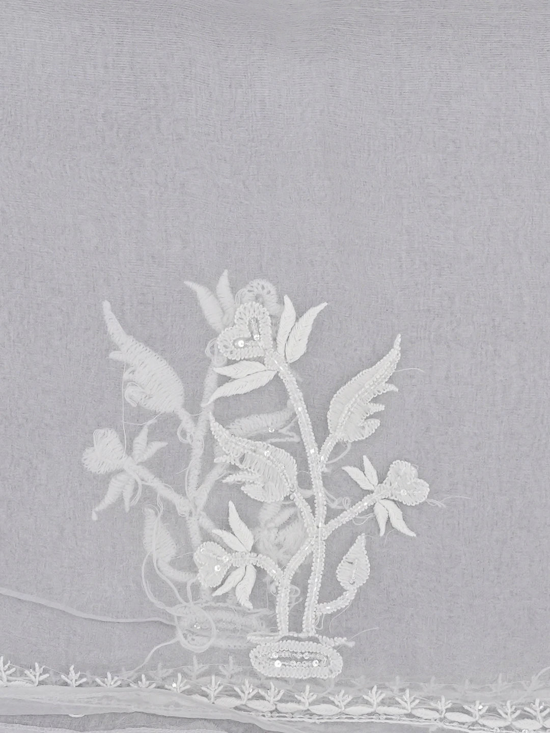 Ada Hand Embroidered Grey Organza Lucknowi Chikankari Saree and Blouse With Sequinned Work 01A591691