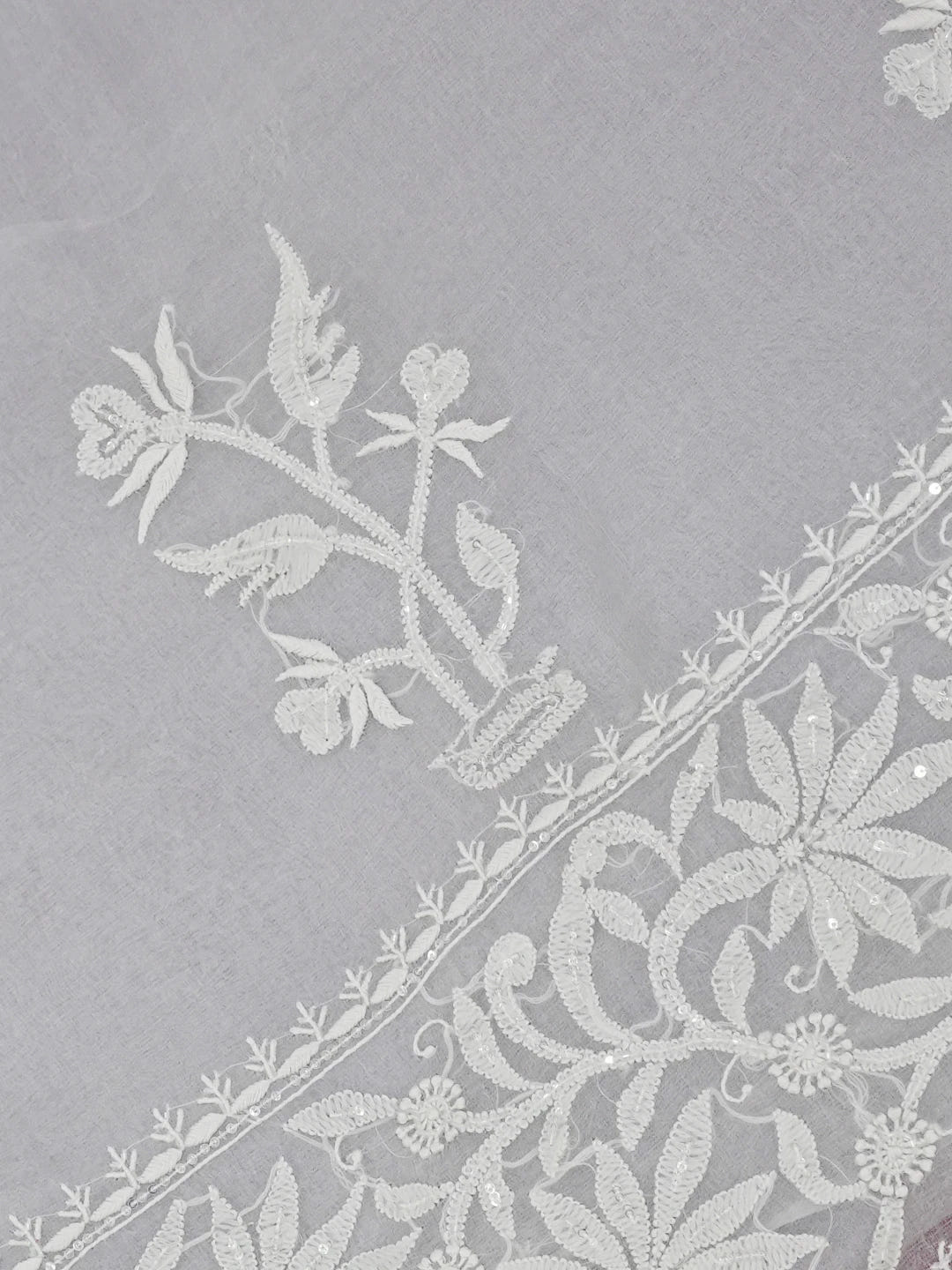 Ada Hand Embroidered Grey Organza Lucknowi Chikankari Saree and Blouse With Sequinned Work 01A591691