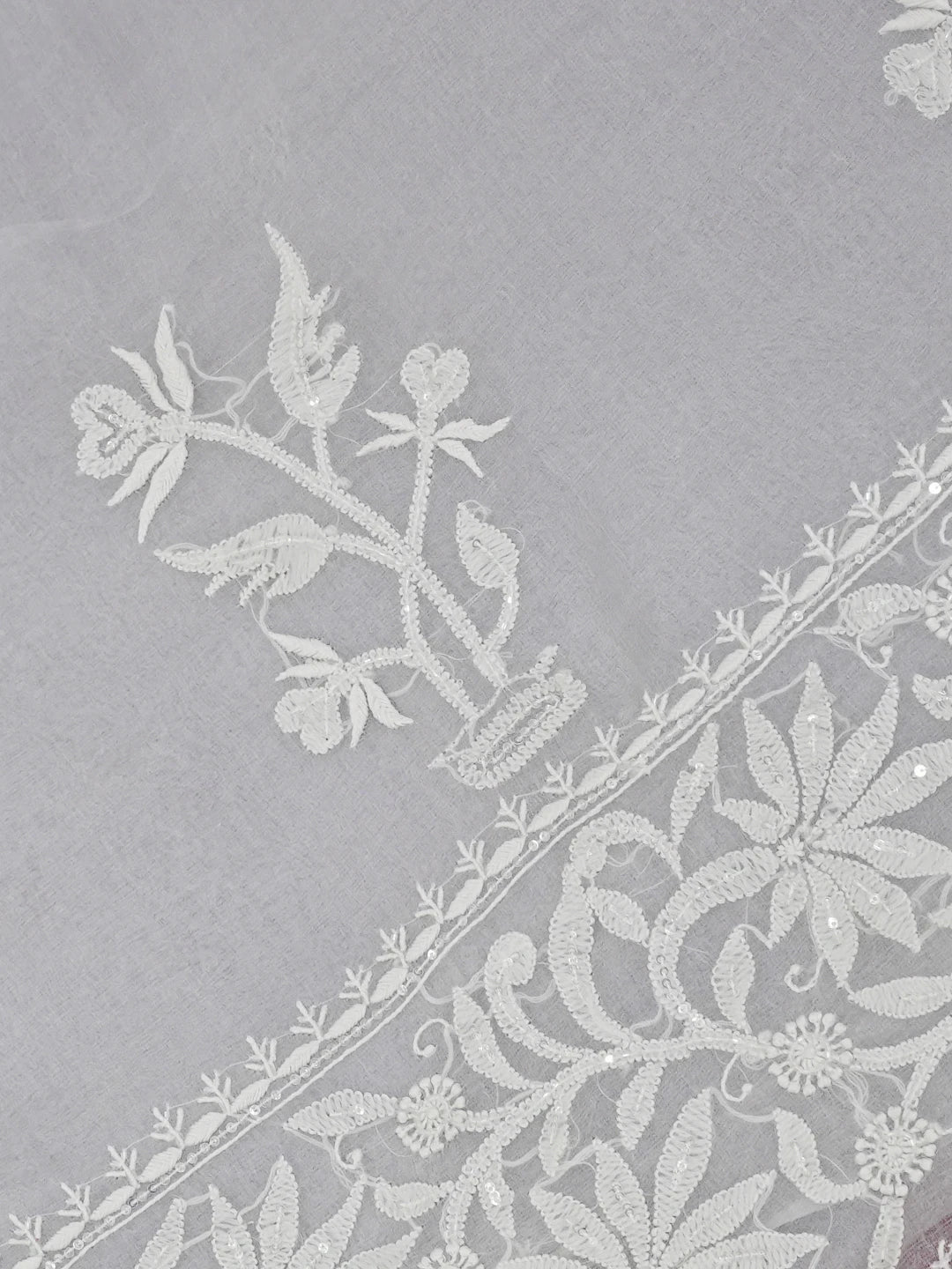 Ada Hand Embroidered Grey Organza Lucknowi Chikankari Saree and Blouse With Sequinned Work 01A591691