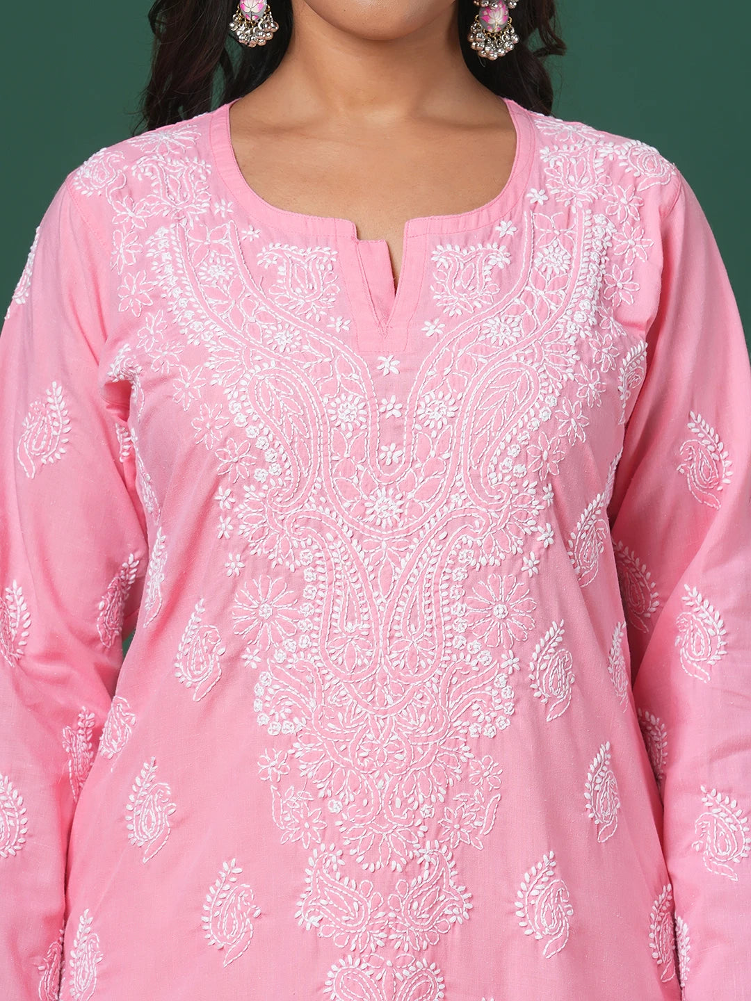 Ada Hand Embroidered Dark Peach Cotton Lucknowi Chikankari Straight Kurta A411693