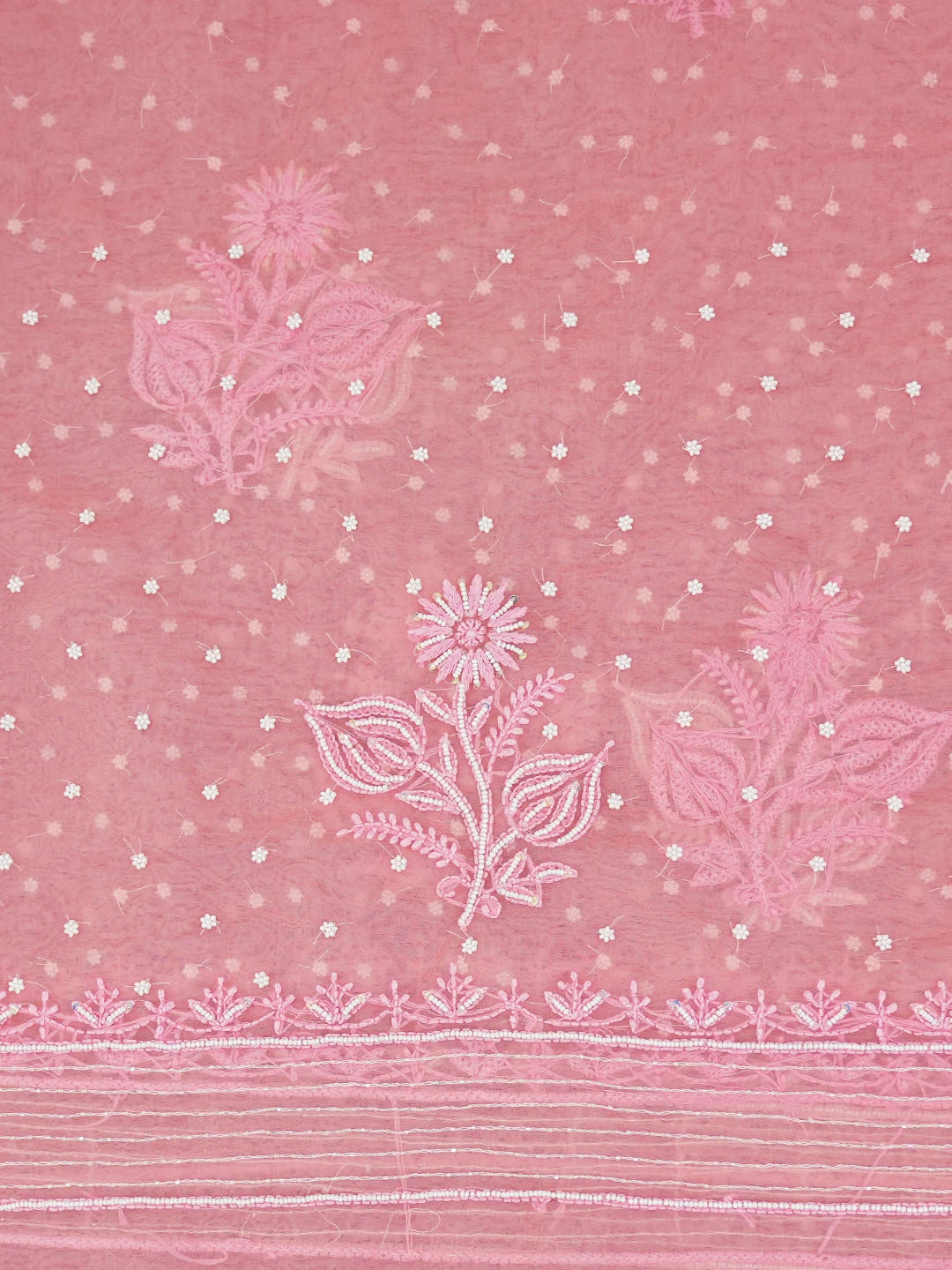 Ada Hand Embroidered Ombre Shade of White & Georgia Peach Organza Lucknowi Chikankari Saree With Blouse And Sequinned Work 01A622300