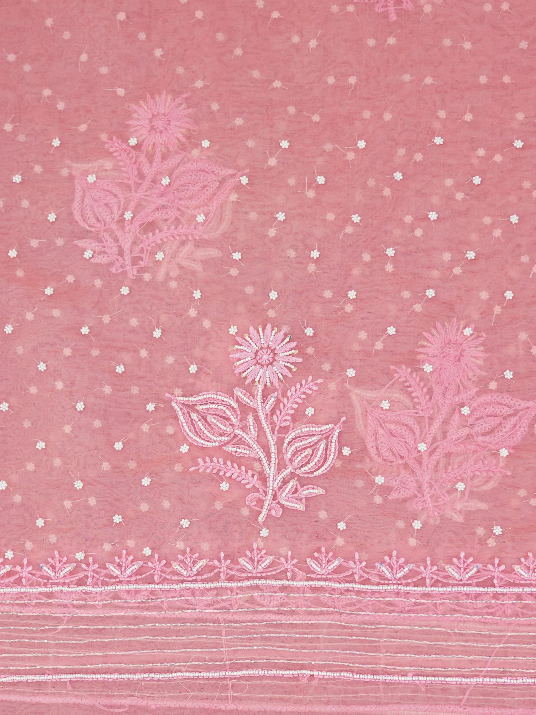 Ada Hand Embroidered Ombre Shade of White & Georgia Peach Organza Lucknowi Chikankari Saree With Blouse And Sequinned Work 01A622300