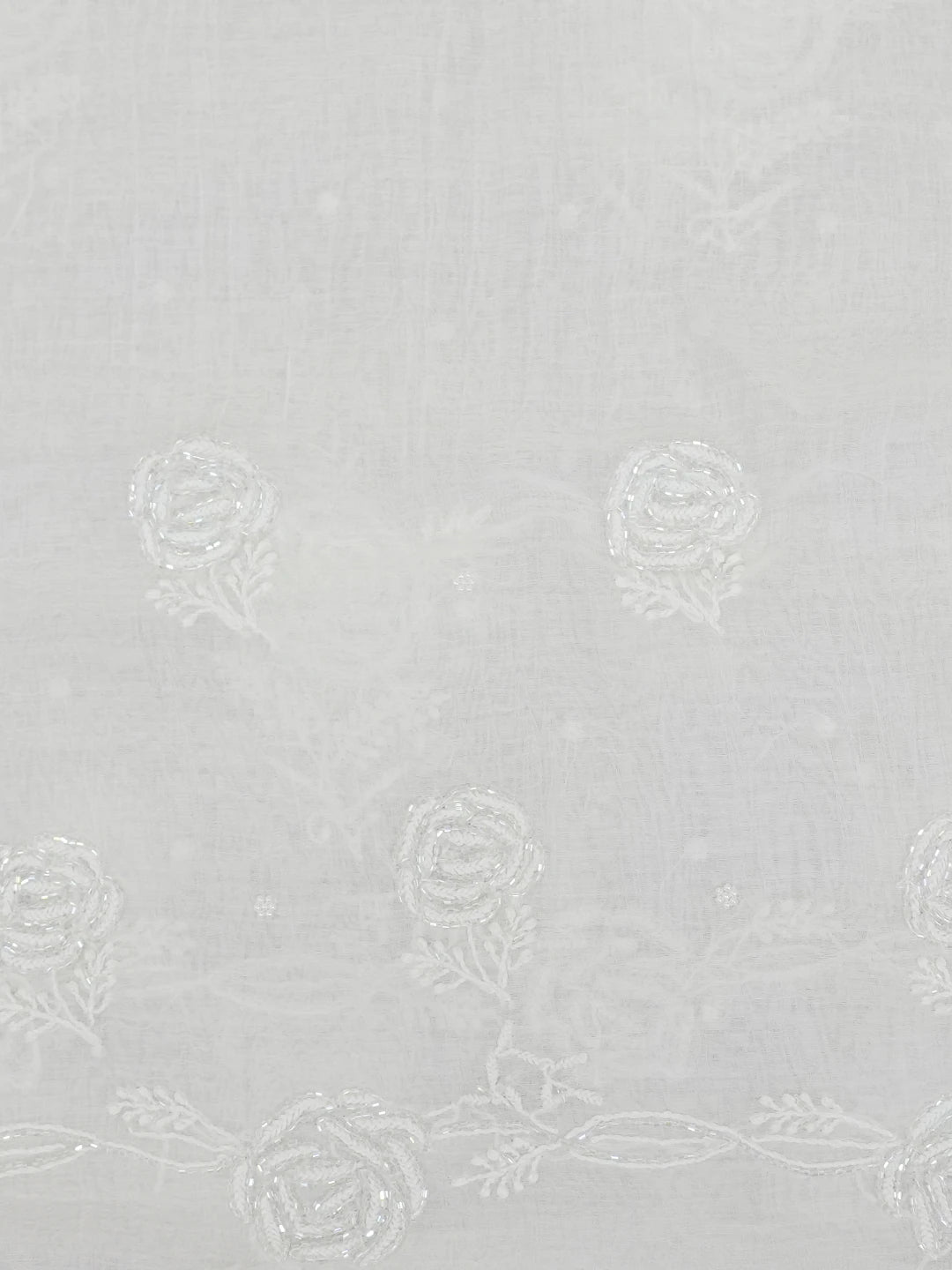 Ada Hand Embroidered White Chanderi Lucknowi Chikankari Saree With Blouse With Cutdana & Pearl Work 01A628022