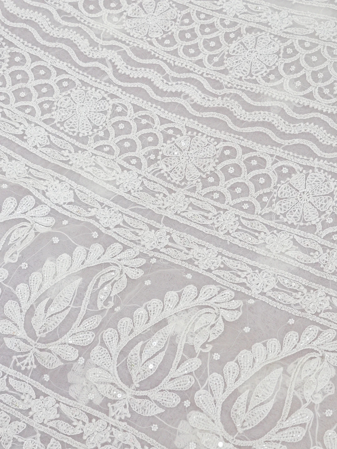 Ada Hand Embroidered Anti -flash White Organza Lucknowi Chikankari Saree and Blouse With Sequinned Work 01A546619