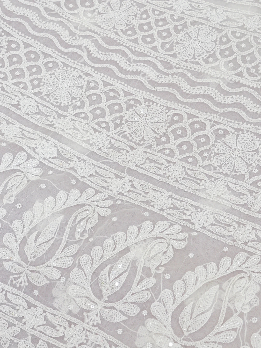 Ada Hand Embroidered Anti -flash White Organza Lucknowi Chikankari Saree and Blouse With Sequinned Work 01A546619