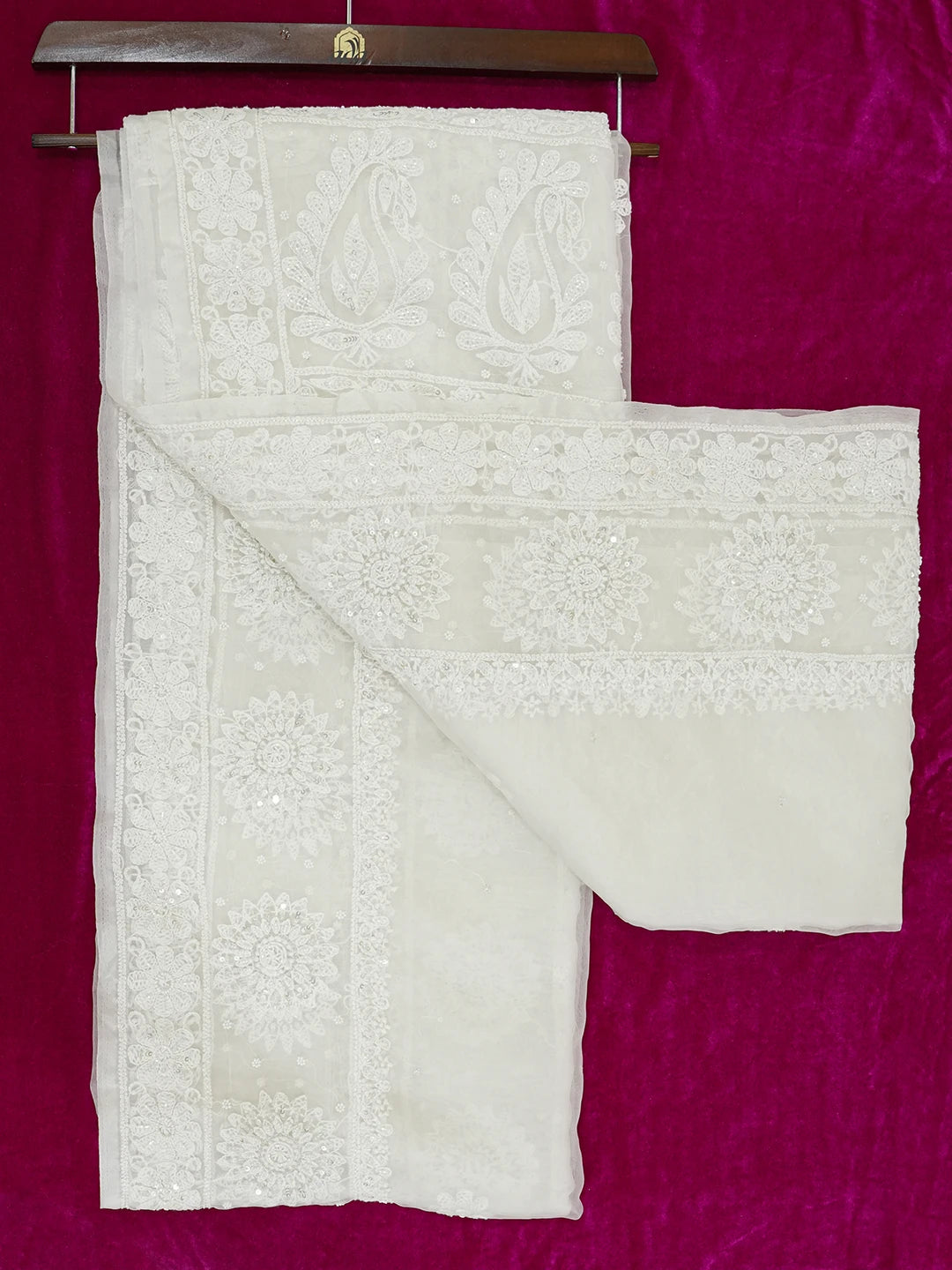 Ada Hand Embroidered Anti -flash White Organza Lucknowi Chikankari Saree and Blouse With Sequinned Work 01A546619