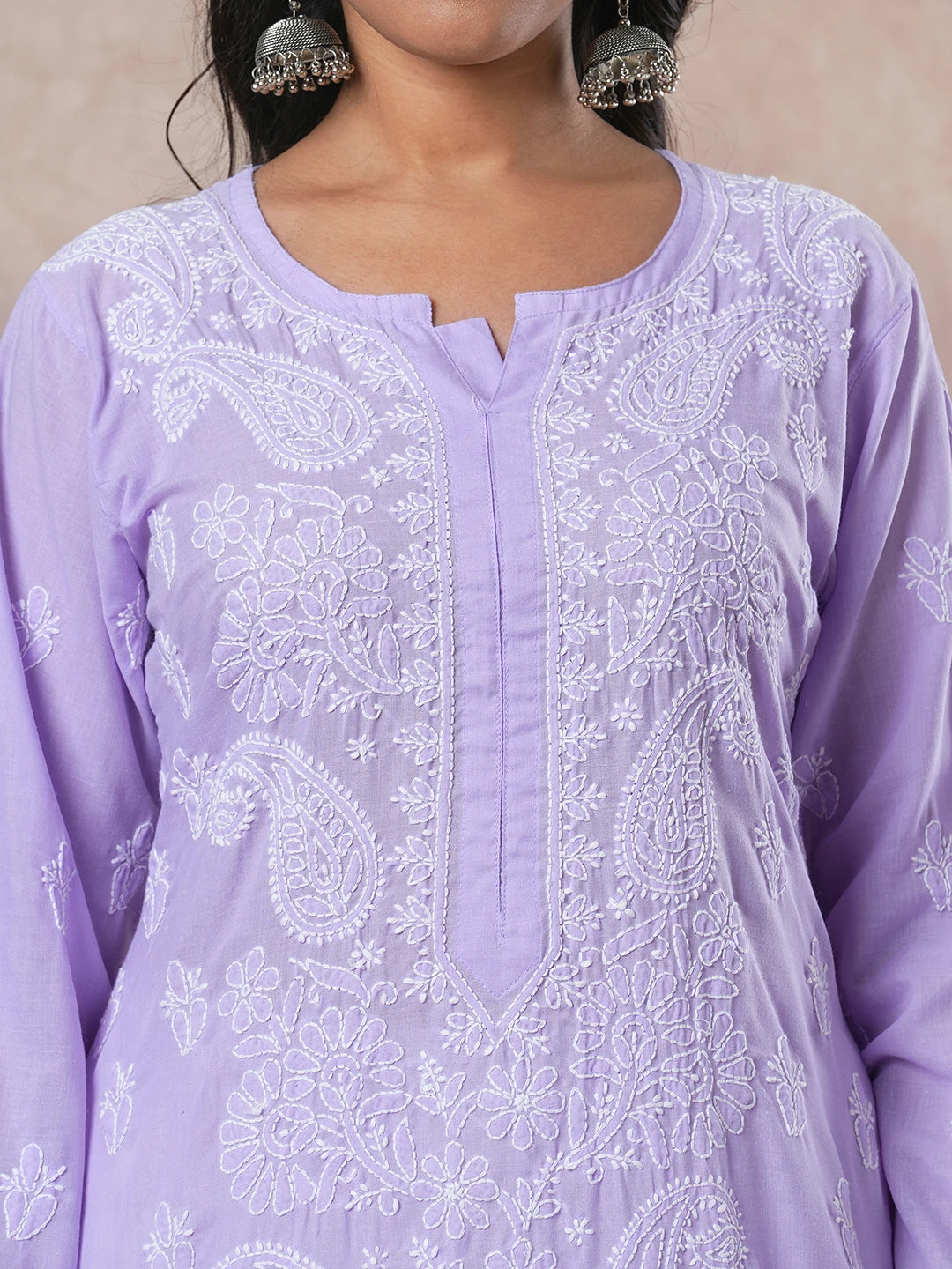 Ada Hand Embroidered Mauve Cotton Lucknowi Chikankari Straight Kurta A411677