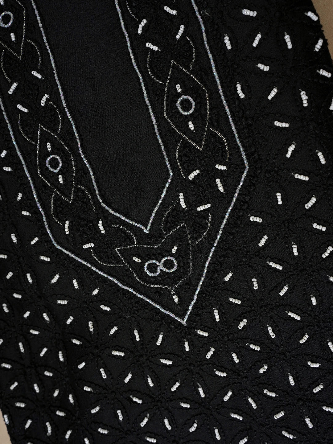 Ada Hand Embroidered Black Chanderi Lucknowi Chikankari Unstitched Men's Kurta Piece With Cutdana And Zari Work 01A366271