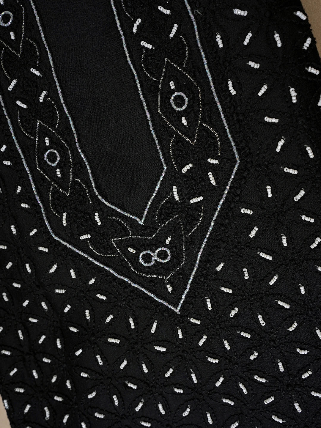 Ada Hand Embroidered Black Chanderi Lucknowi Chikankari Unstitched Men's Kurta Piece With Cutdana And Zari Work 01A366271