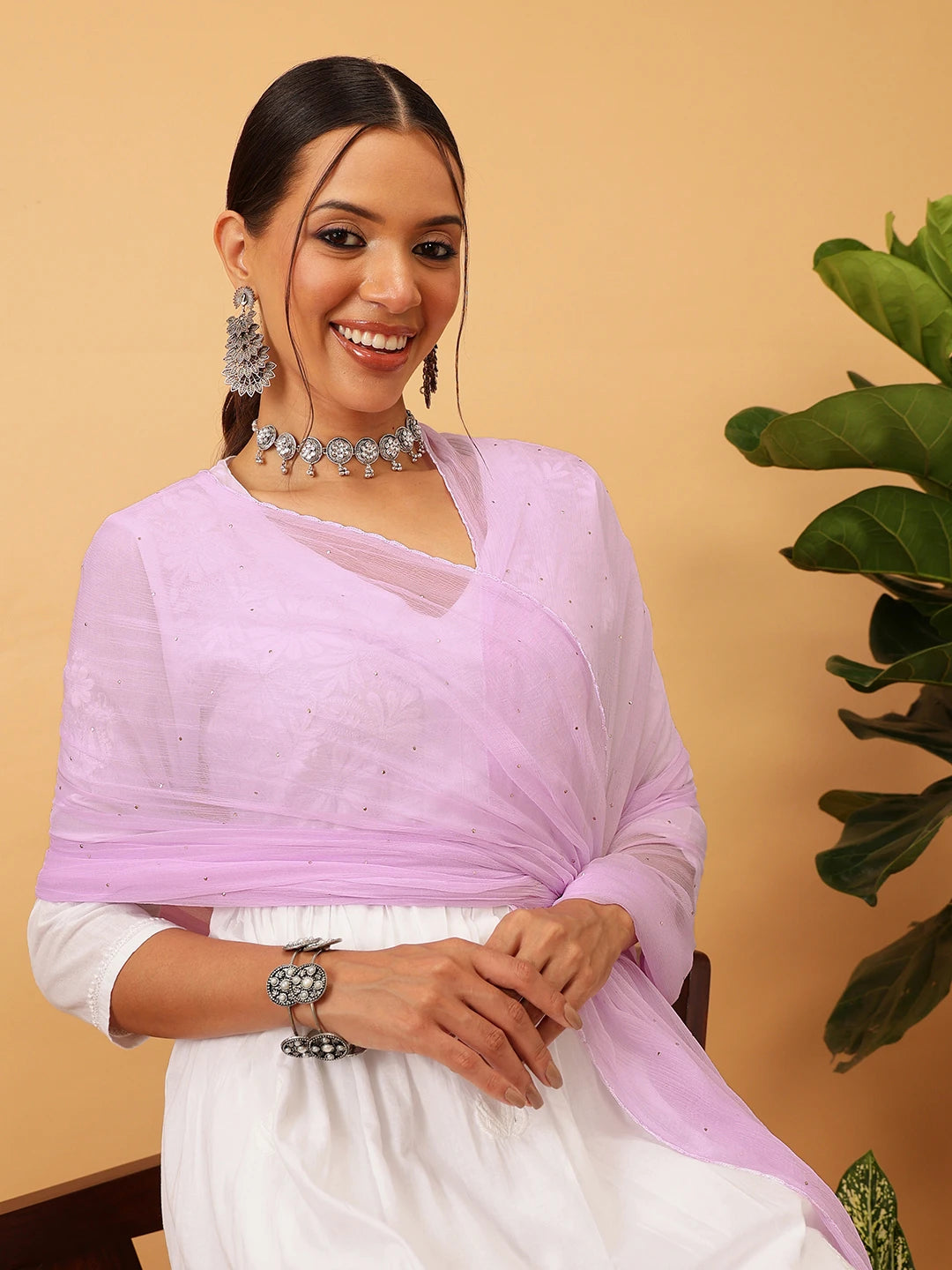 Ada Mauve Chiffon Dupatta With Muqaish Work A511177