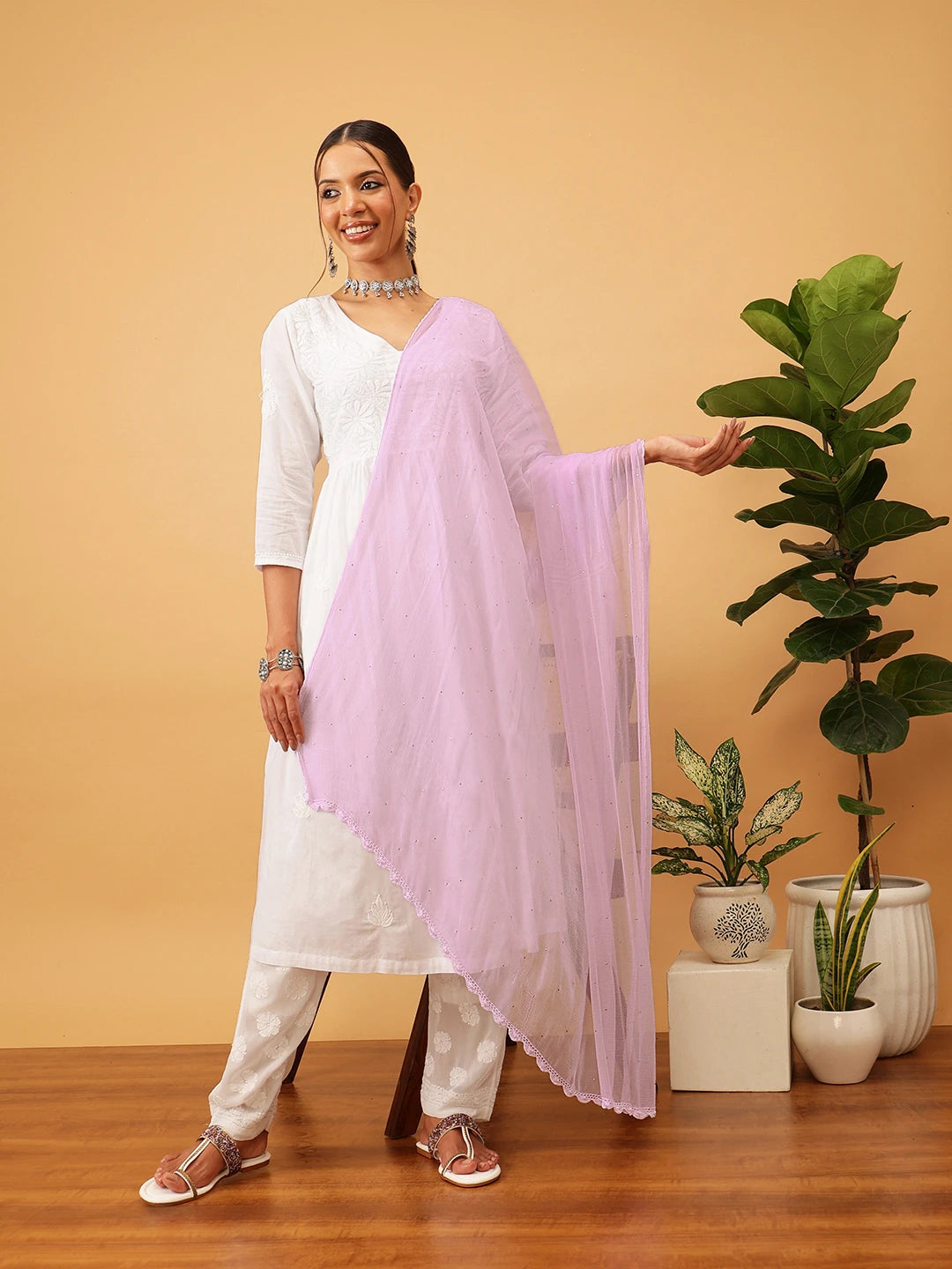 Ada Mauve Chiffon Dupatta With Muqaish Work A511177