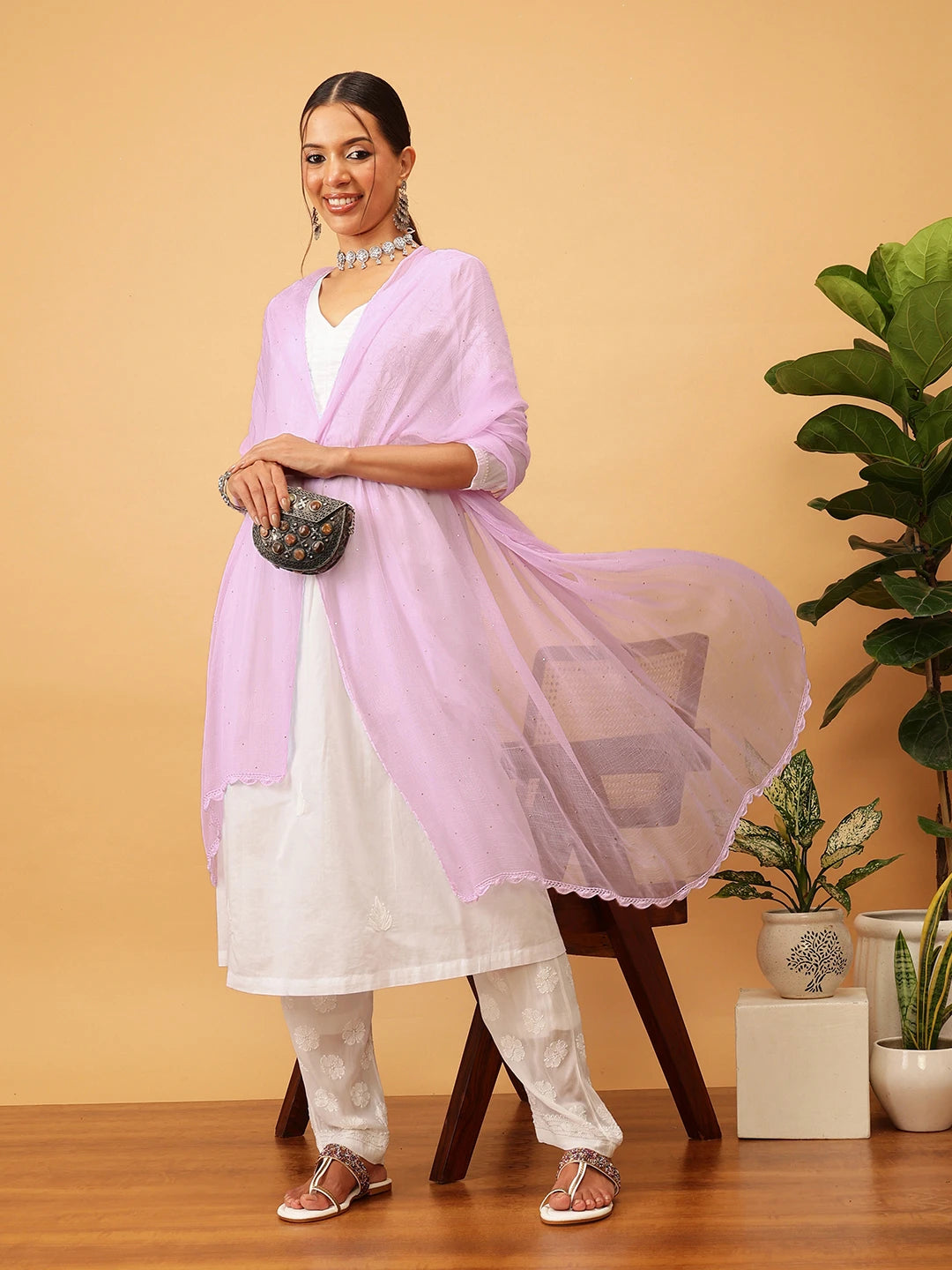 Ada Mauve Chiffon Dupatta With Muqaish Work A511177
