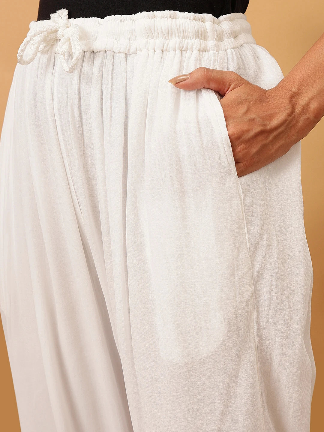 Ada Hand Embroidered White Georgette Lucknowi Chikankari Palazzo A711188