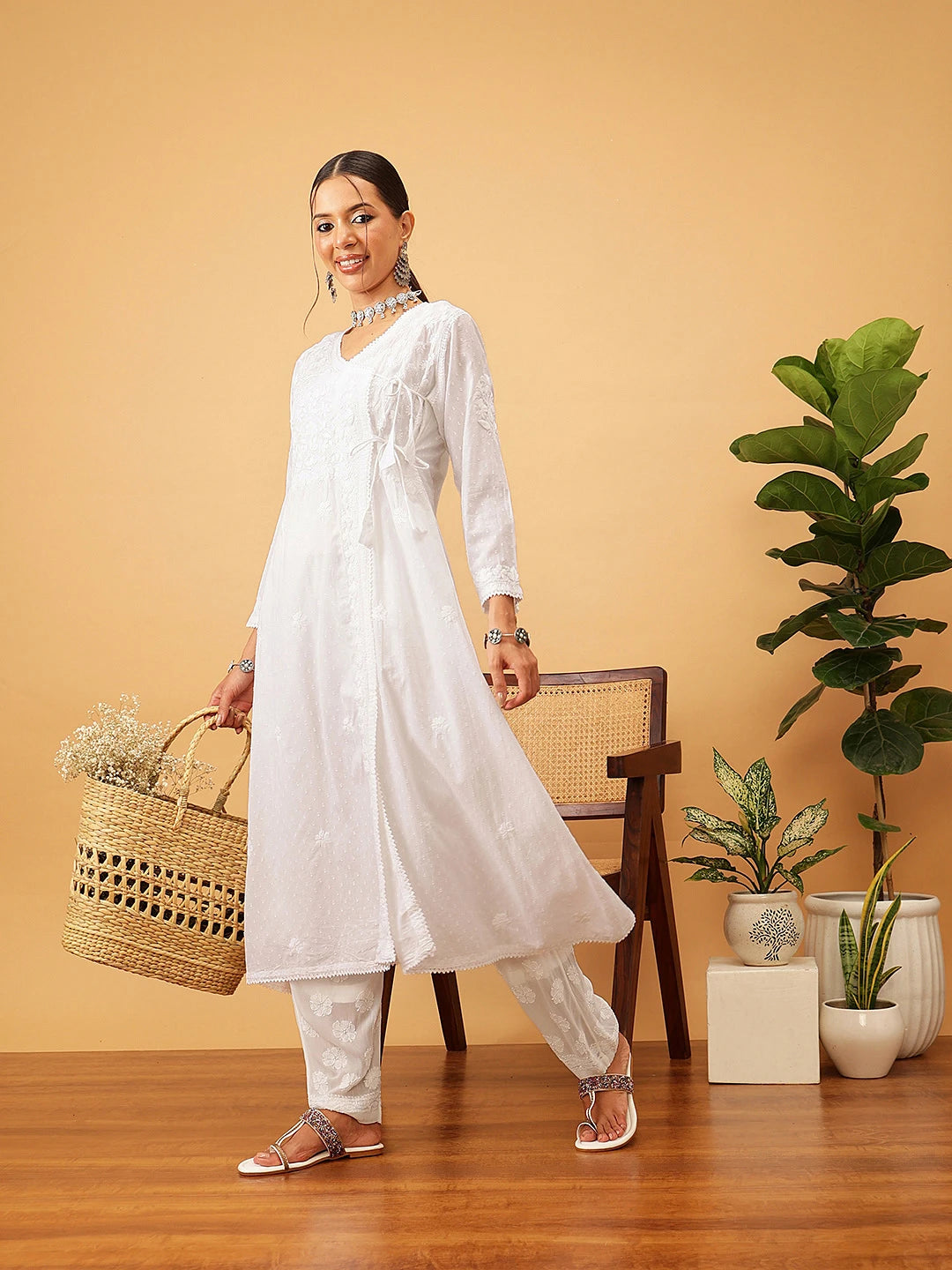 Ada Hand Embroidered White Georgette Lucknowi Chikankari Palazzo A711188