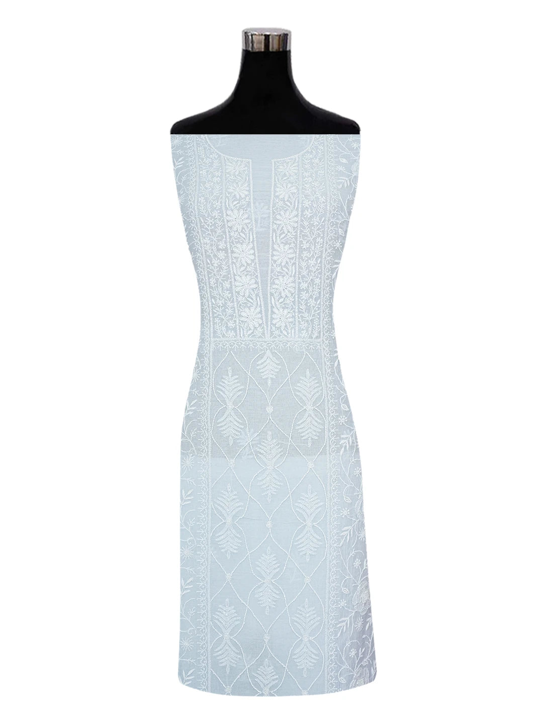 Ada Hand Embroidered Carolina Blue Chanderi Lucknowi Chikankari Unstitched Kurta Dupatta Set With Cutdana Work 01A634339