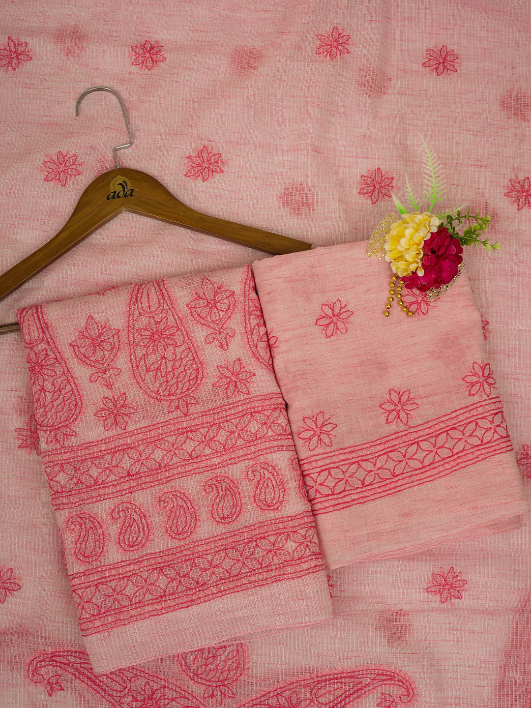 Ada Hand Embroidered Pink Kota Lucknowi Chikankari Unstitched Suit Piece 01A581943