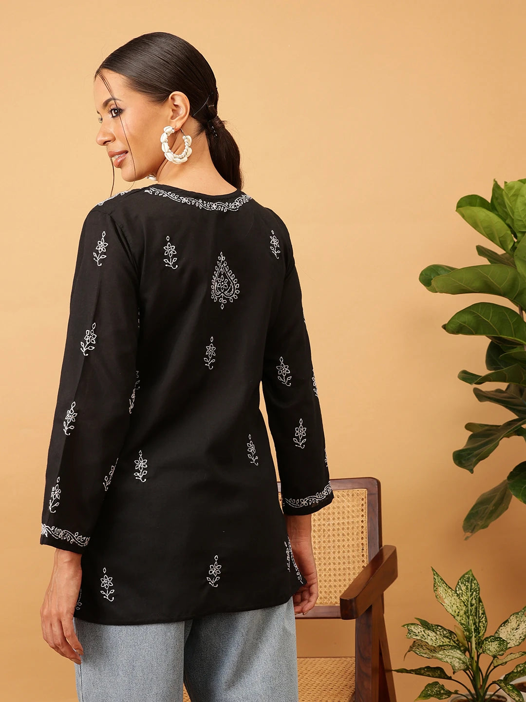 Ada Hand Embroidered Black Cotton Lucknowi Chikankari Kurti A534770