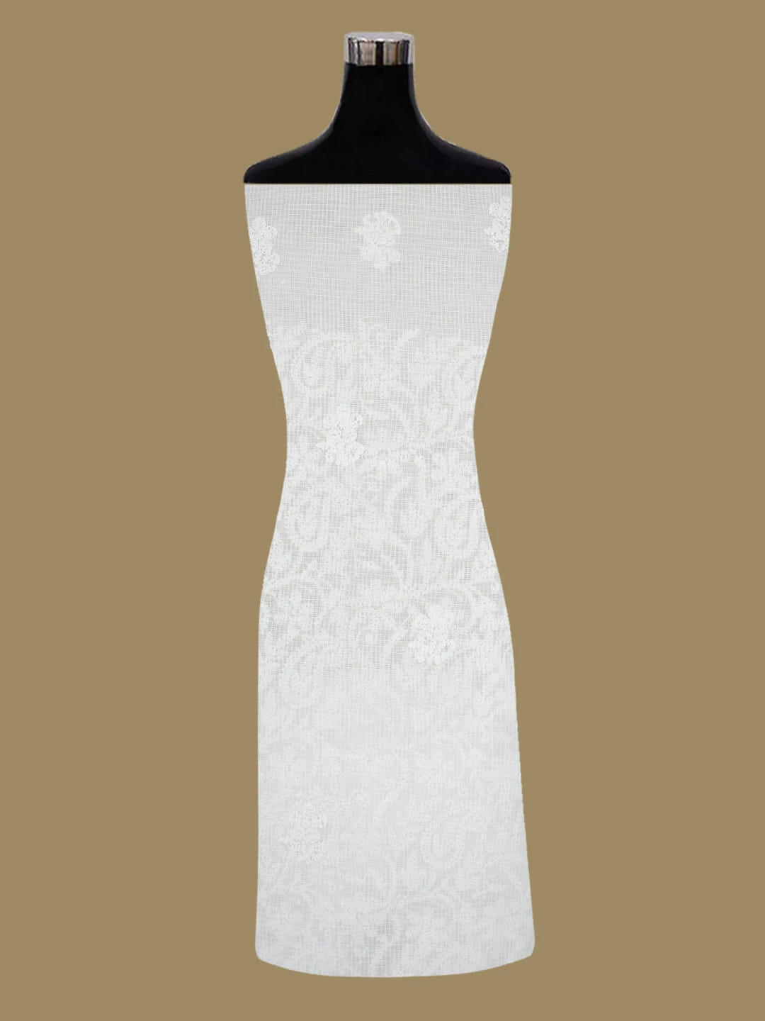 Ada Hand Embroidered White Kota Lucknowi Chikankari Unstitched Kurta Dupatta Set 01A583982