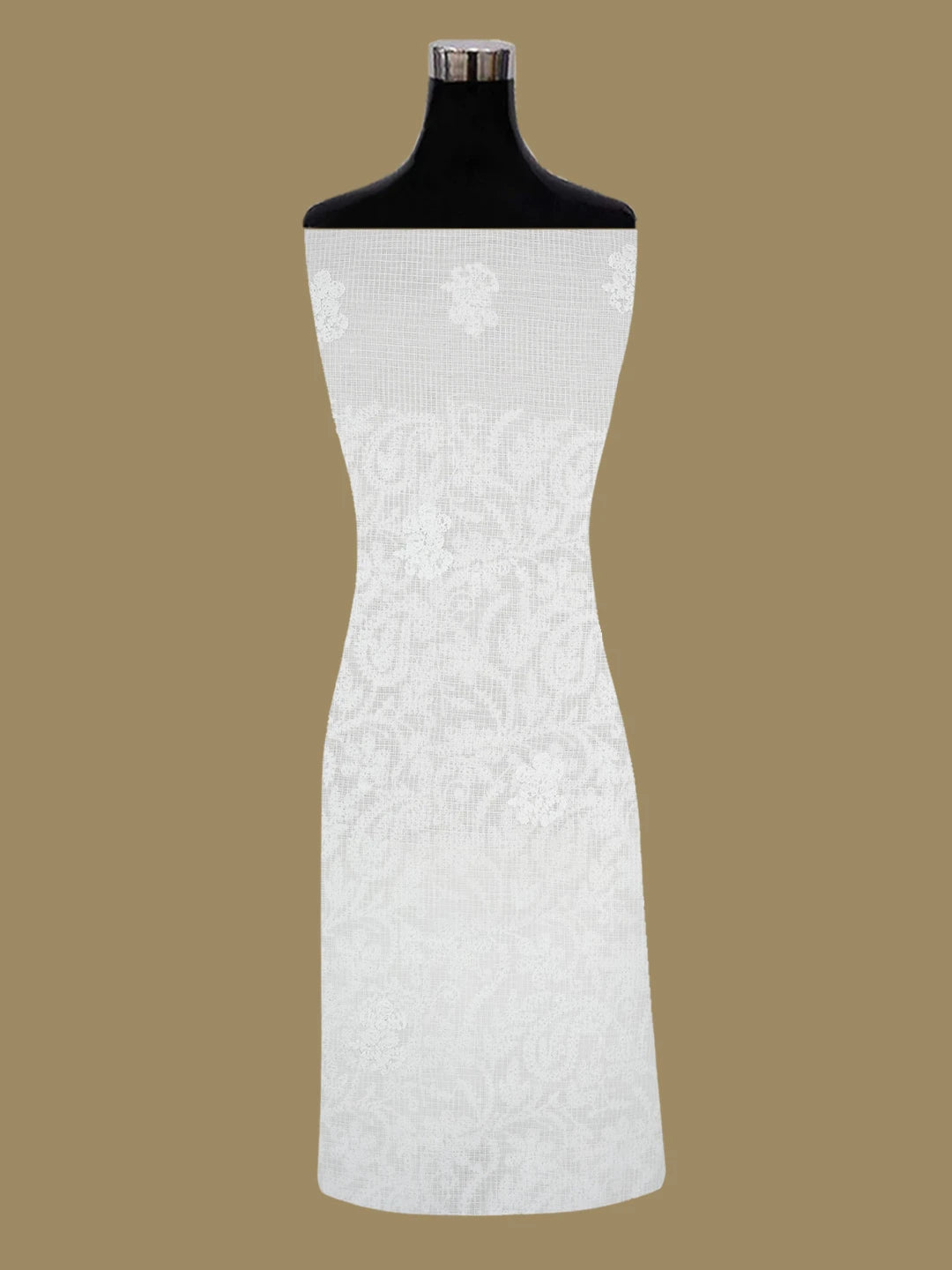 Ada Hand Embroidered White Kota Lucknowi Chikankari Unstitched Kurta Dupatta Set 01A583982