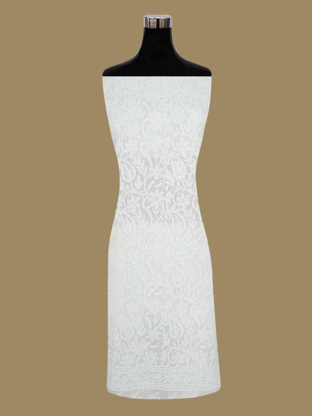 Ada Hand Embroidered White Kota Lucknowi Chikankari Unstitched Kurta Dupatta Set 01A583982