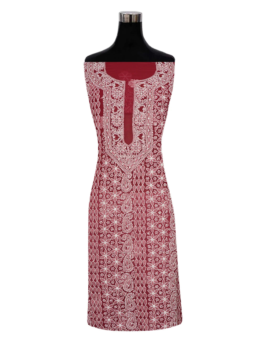 Ada Hand Embroidered Maroon Georgette Lucknowi Chikankari Unstitched Suit Piece 01A643867
