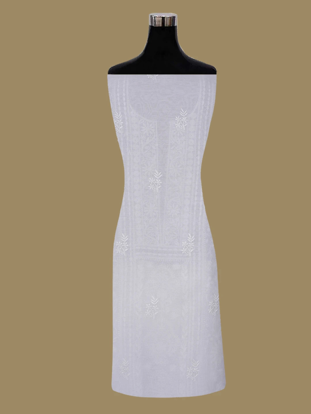 Ada Hand Embroidered White Seashell Chanderi Lucknowi Chikankari Unstitched Kurta Dupatta Set 01A643124