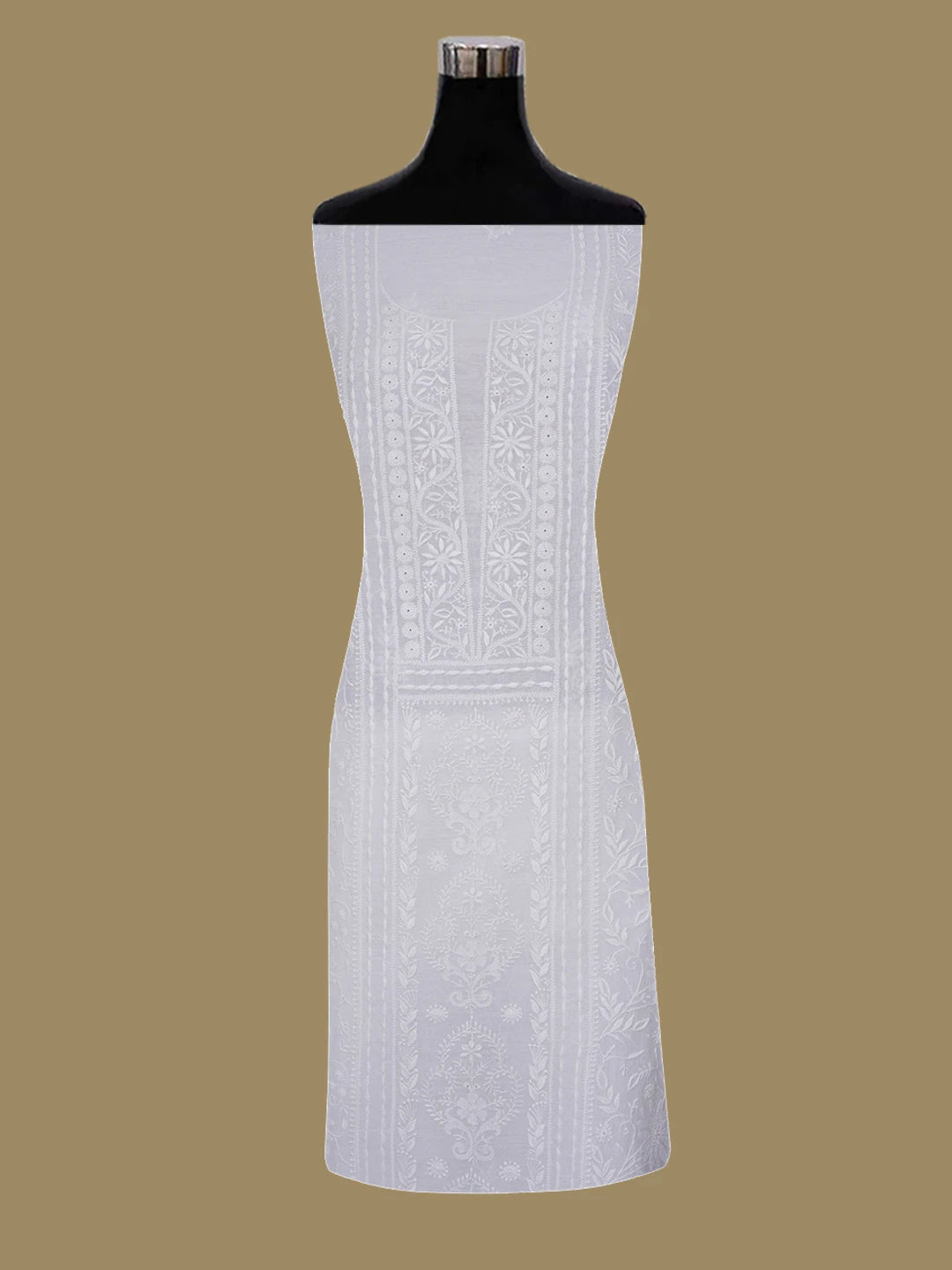 Ada Hand Embroidered White Seashell Chanderi Lucknowi Chikankari Unstitched Kurta Dupatta Set 01A643124