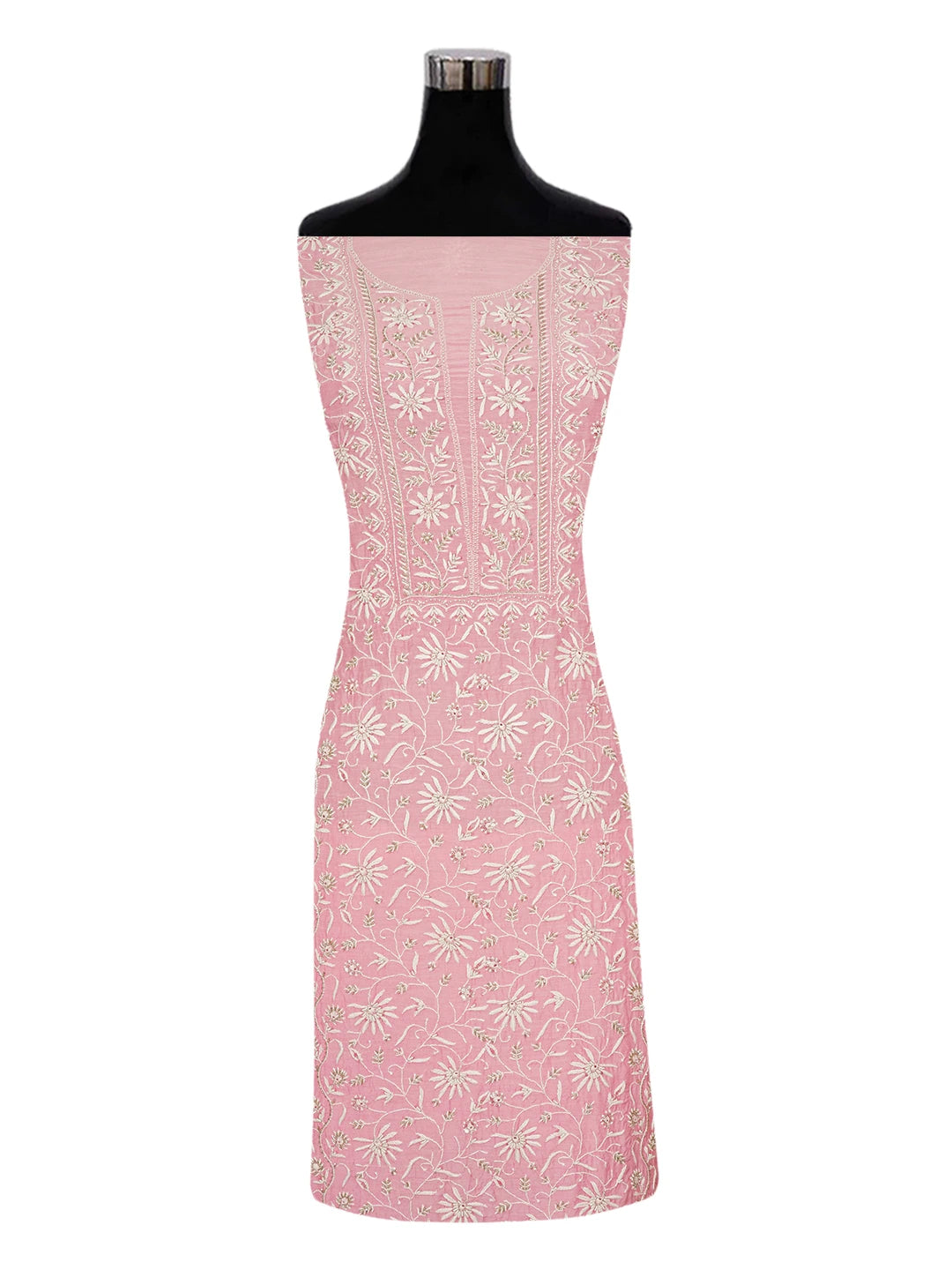 Ada Hand Embroidered Baker-Miller PInk Muslin Lucknowi Chikankari Unstitched Suit Piece With Sequinned Work 01A618306