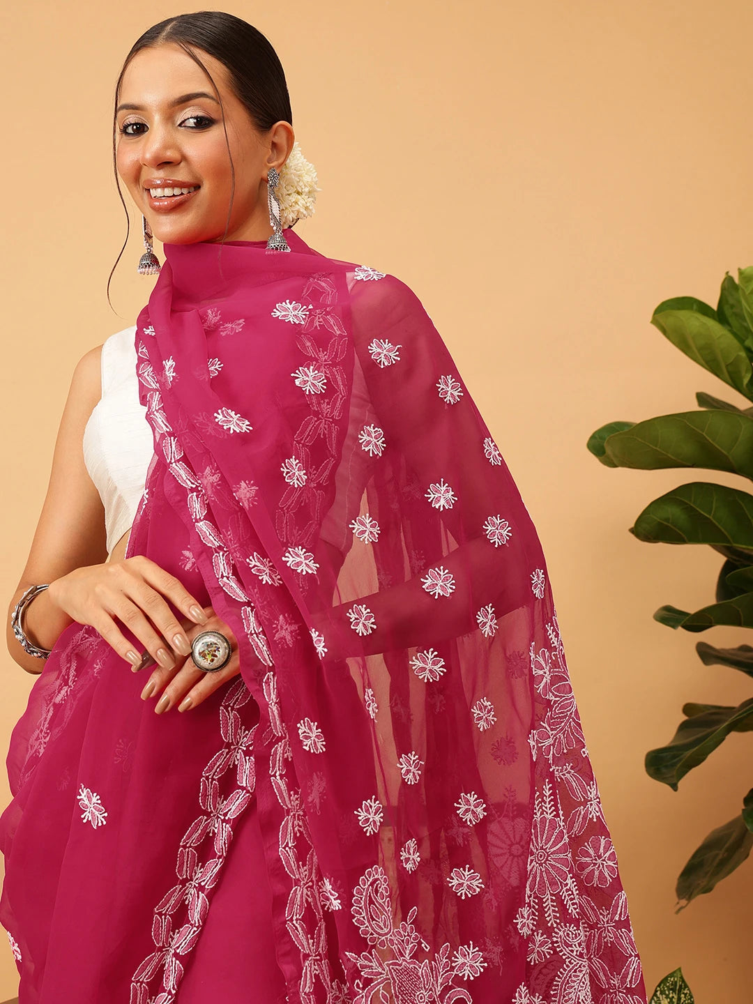 Ada Hand Embroidered Magenta Georgette Lucknowi Chikankari Saree With Blouse A311379