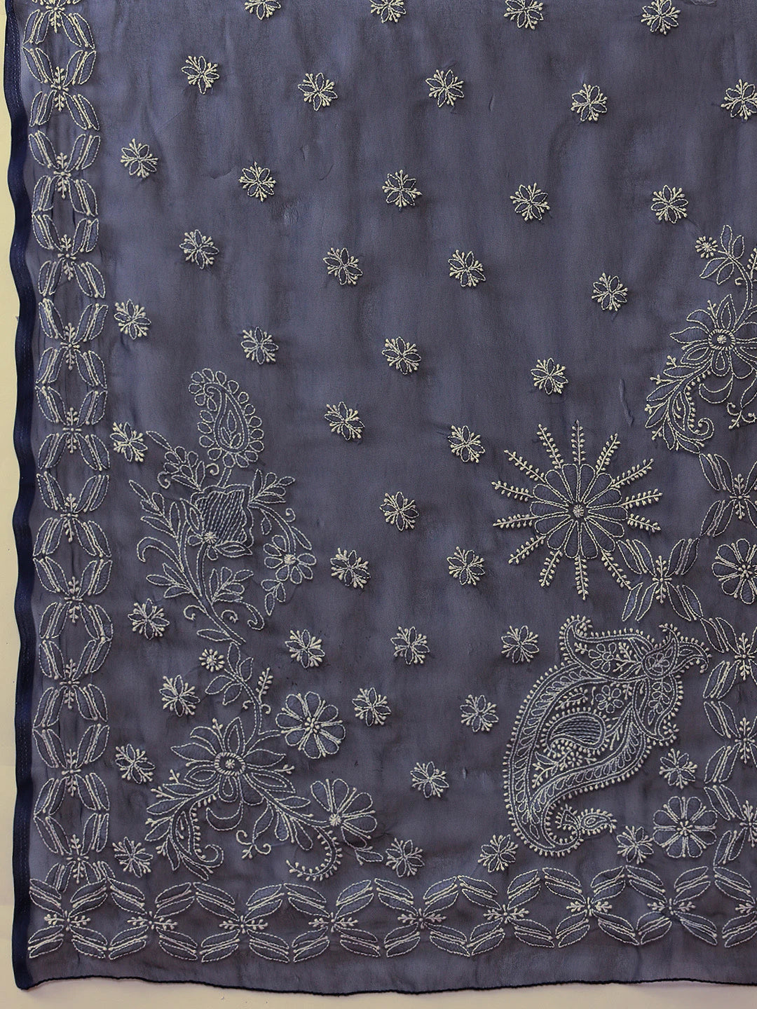 Ada Hand Embroidered Navy Blue Georgette Lucknowi Chikankari Saree With Blouse A311378