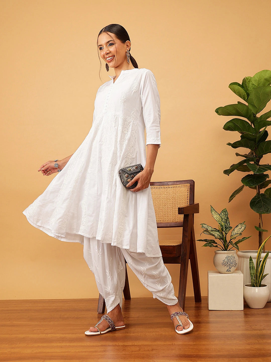 Ada Hand Embroidered White Rayon Lucknowi Chikankari Salwar A711185