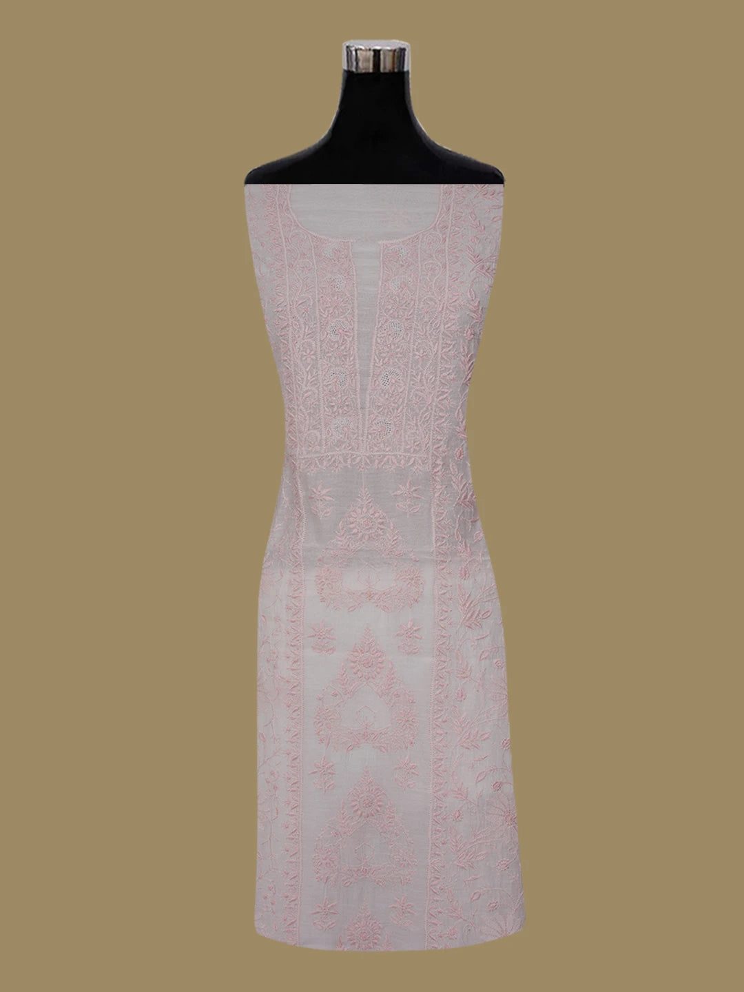 Ada Hand Embroidered Off White Chanderi Lucknowi Chikankari Unstitched Kurta Dupatta Set 01A643130
