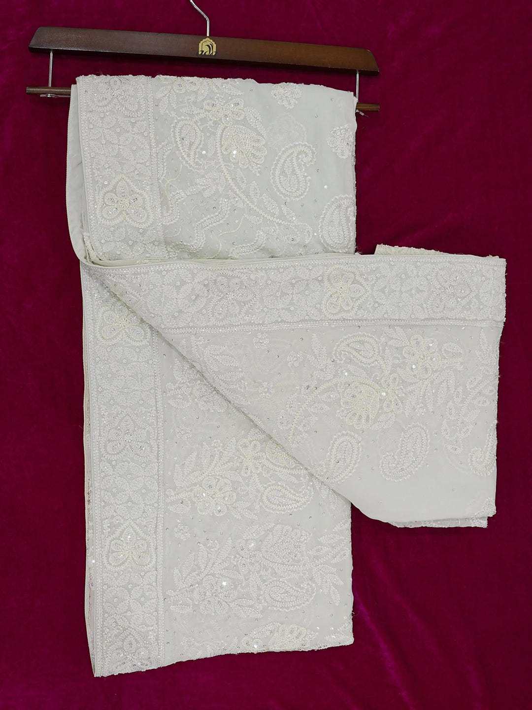 Ada Hand Embroidered Ombre Shade Of Cream and Cloud Grey Pure Georgette Lucknowi Chikankari Saree With Blouse 01A424880