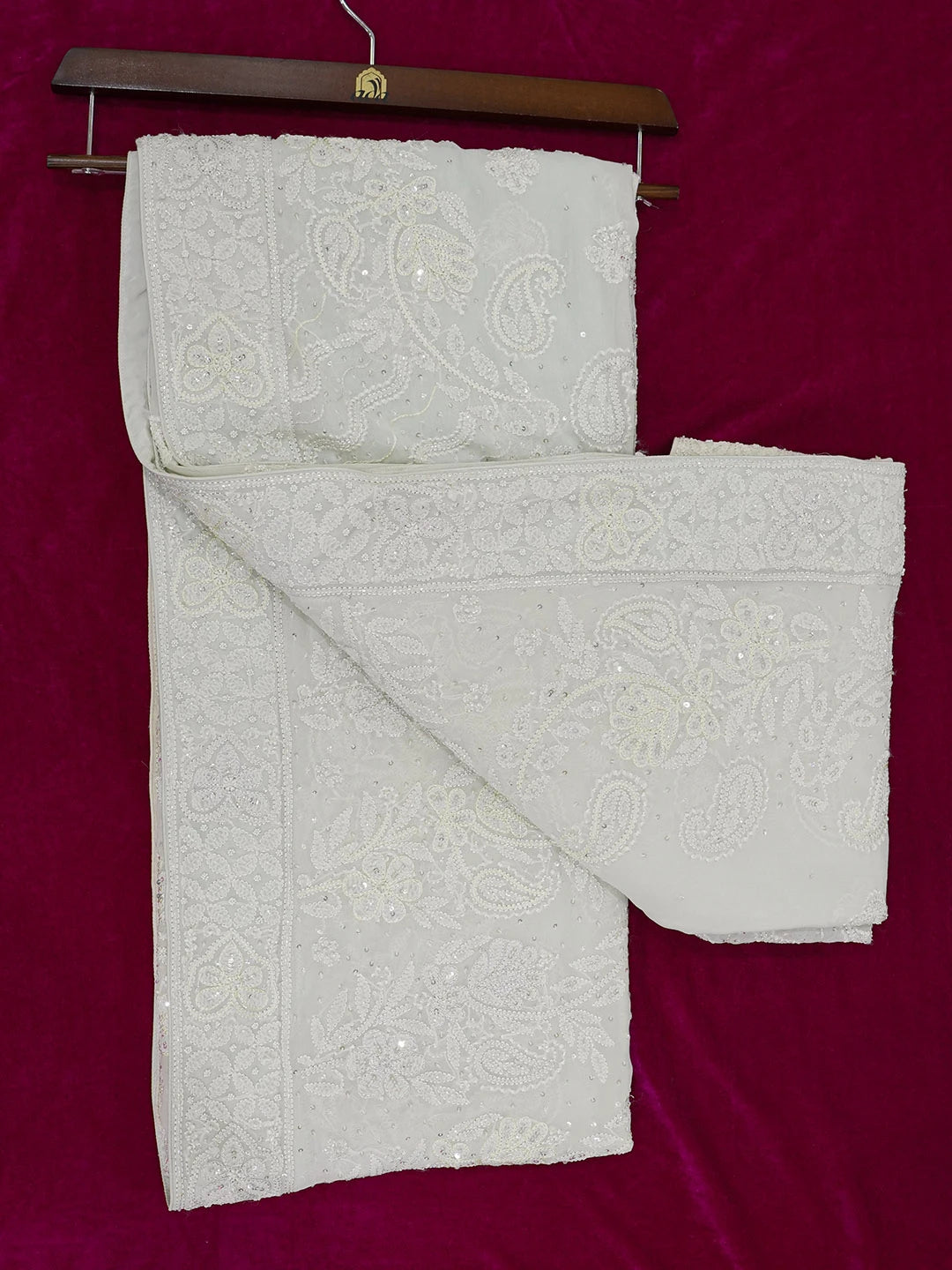 Ada Hand Embroidered Ombre Shade Of Cream and Cloud Grey Pure Georgette Lucknowi Chikankari Saree With Blouse 01A424880