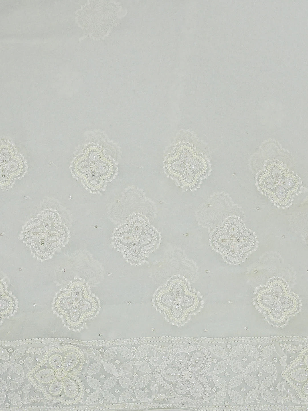 Ada Hand Embroidered Ombre Shade Of Cream and Cloud Grey Pure Georgette Lucknowi Chikankari Saree With Blouse 01A424880