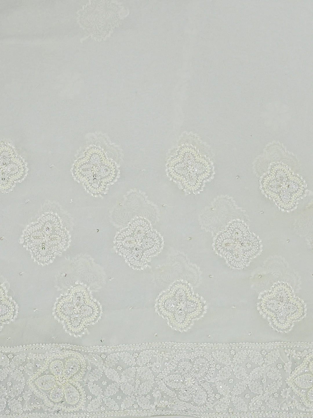 Ada Hand Embroidered Ombre Shade Of Cream and Cloud Grey Pure Georgette Lucknowi Chikankari Saree With Blouse 01A424880