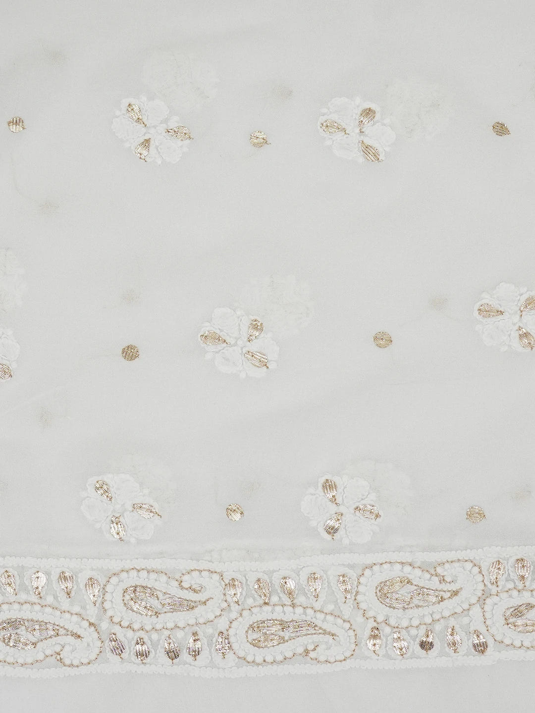 Ada Hand Embroidered White Viscose Georgette Lucknowi Chikankari Unstitched Kurta Dupatta Set With Gota Patti Wok 01A642969