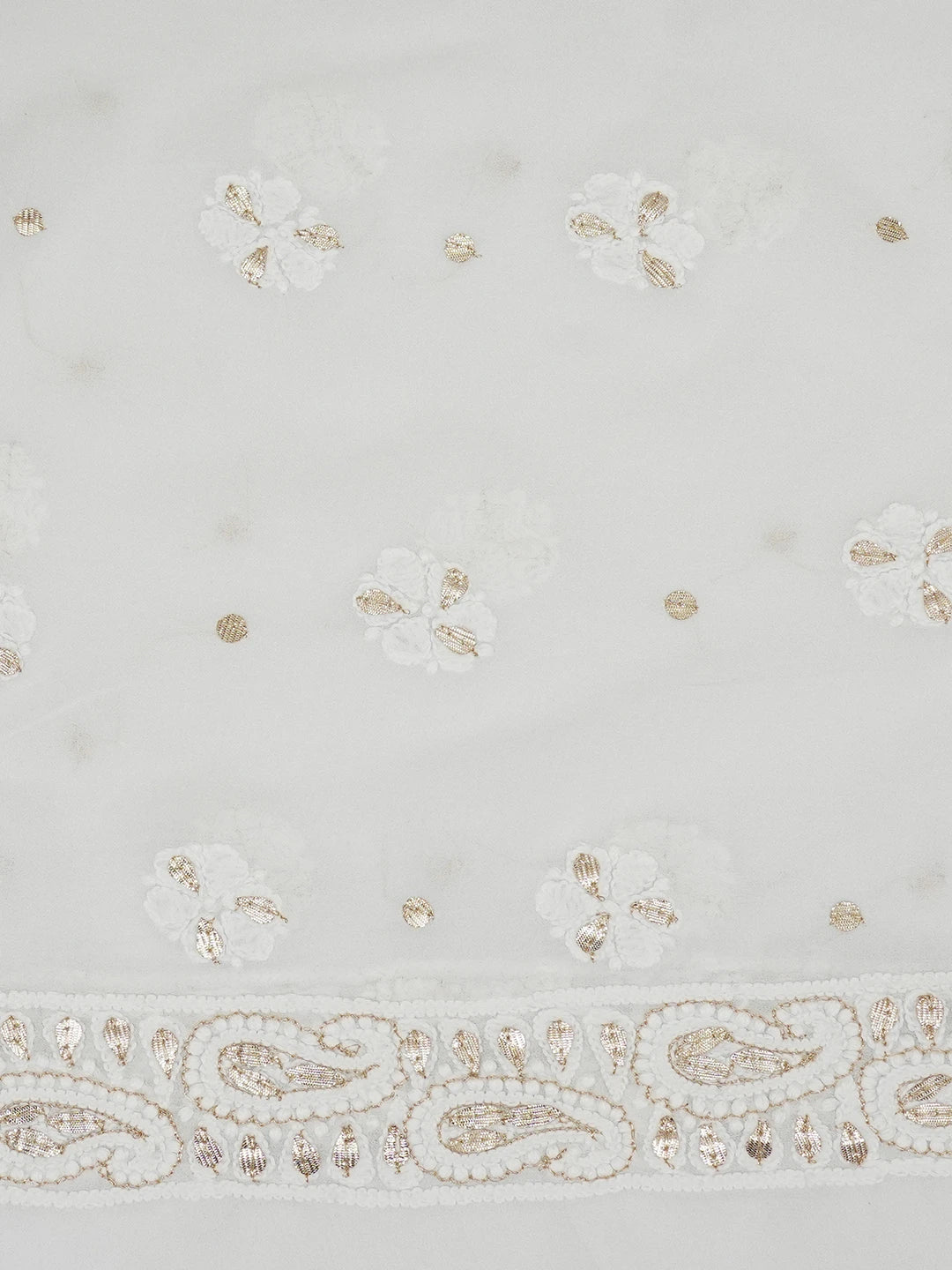 Ada Hand Embroidered White Viscose Georgette Lucknowi Chikankari Unstitched Kurta Dupatta Set With Gota Patti Wok 01A642969