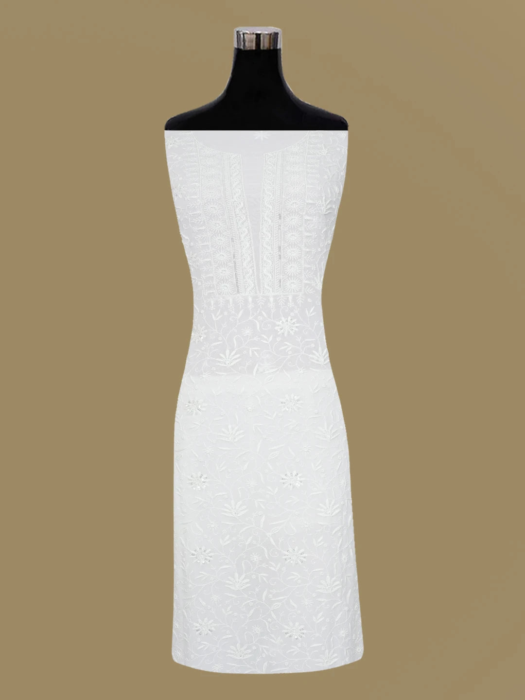 Ada Hand Embroidered White Viscose Georgette Lucknowi Chikankari Unstitched Kurta Dupatta Set With Pearl Work 01A630113
