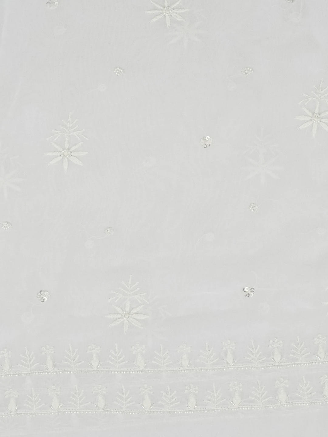 Ada Hand Embroidered White Viscose Georgette Lucknowi Chikankari Unstitched Kurta Dupatta Set With Pearl Work 01A630113