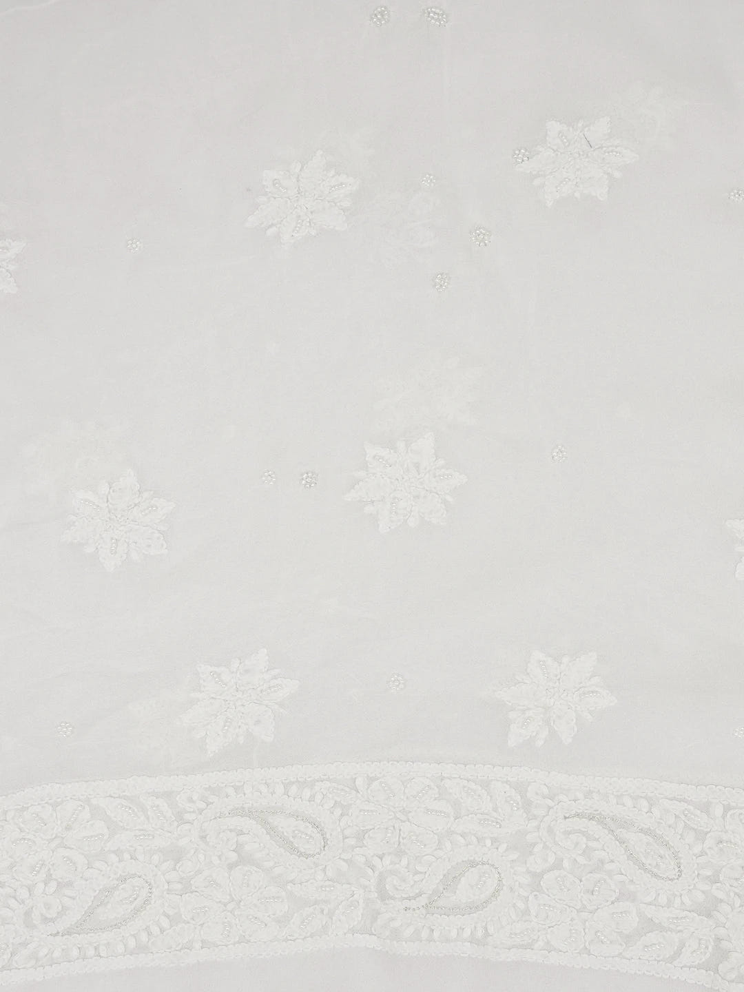 Ada Hand Embroidered Ivory White Viscose Georgette Lucknowi Chikankari Unstitched Kurta Dupatta Set With Pearl Work 01A642970
