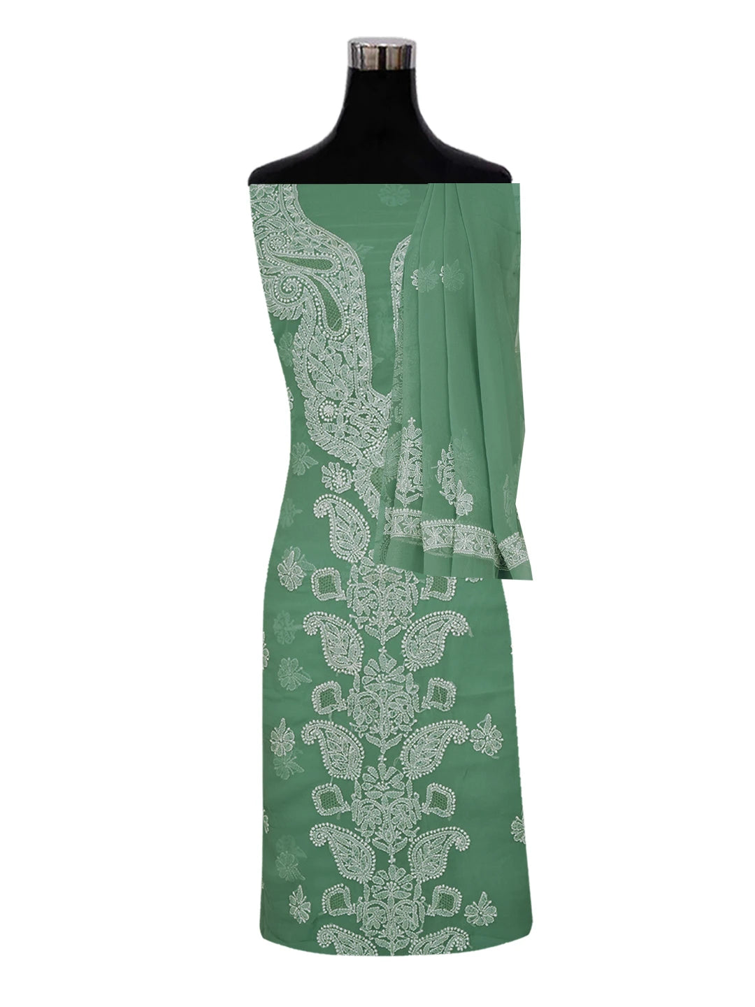 Ada Hand Embroidered Saga Green Georgette Lucknowi Chikankari Unstitched Suit Piece 01A643901