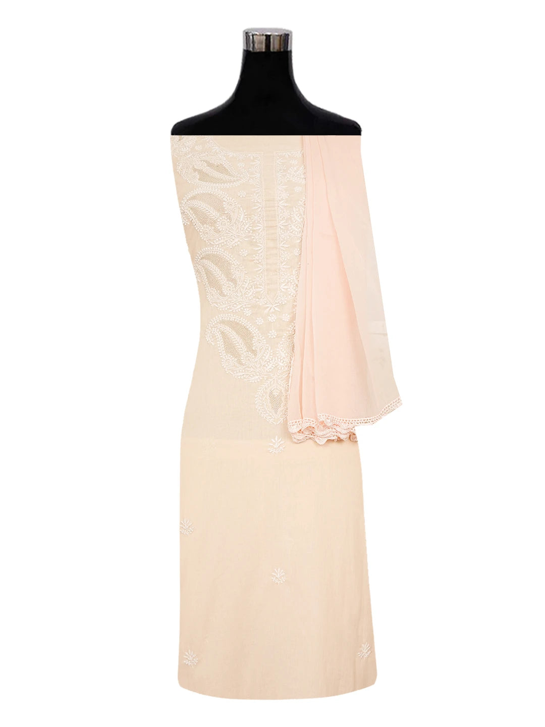 Ada Hand Embroidered Light Peach Cotton Lucknowi Chikankari Unstitched Suit Piece 01A370351