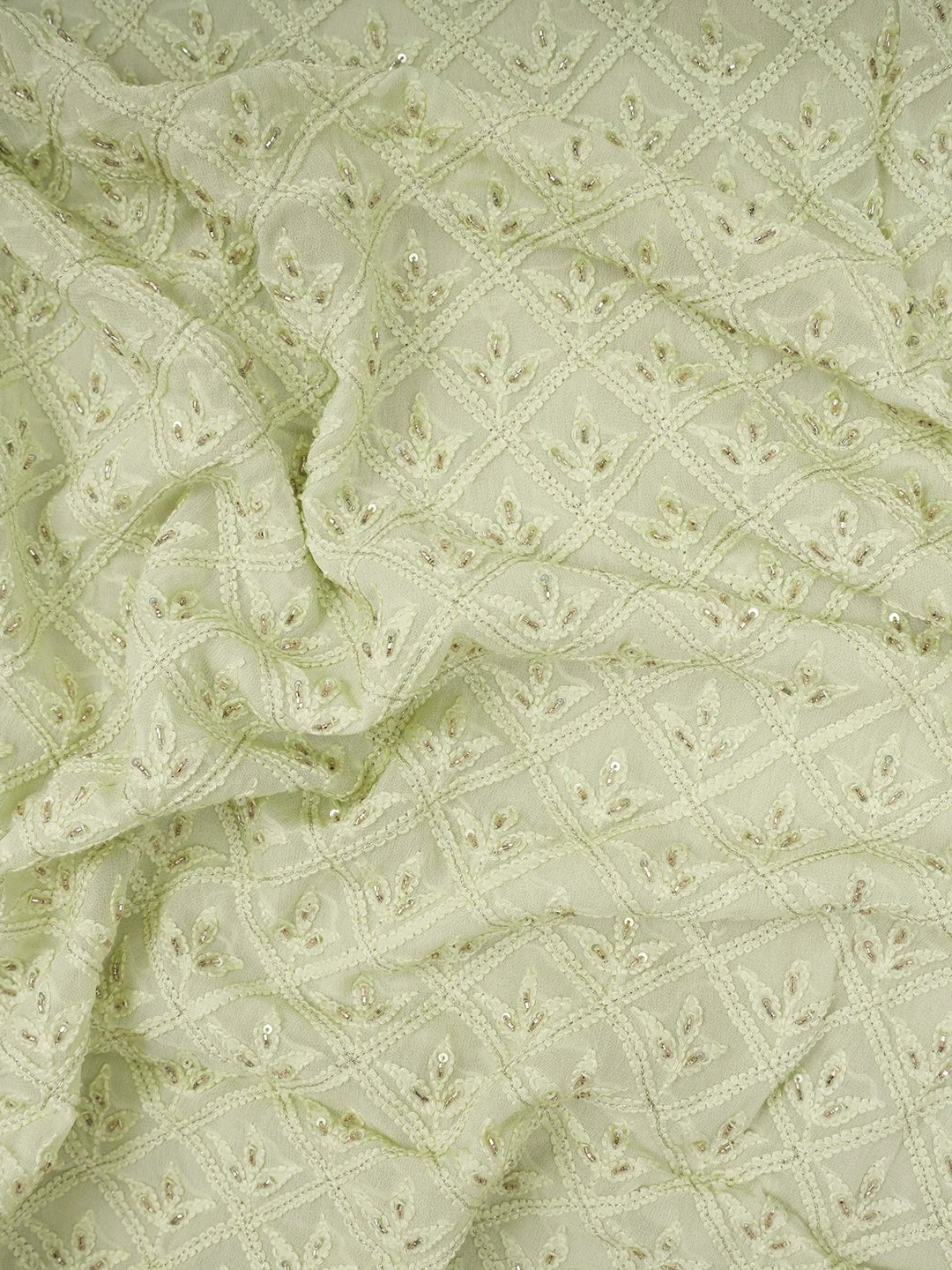 Ada Hand Embroidered Pista Green Viscose Georgette Lucknowi Chikankari Unstitched Men's Kurta Piece With Sequinned Work 01A569187