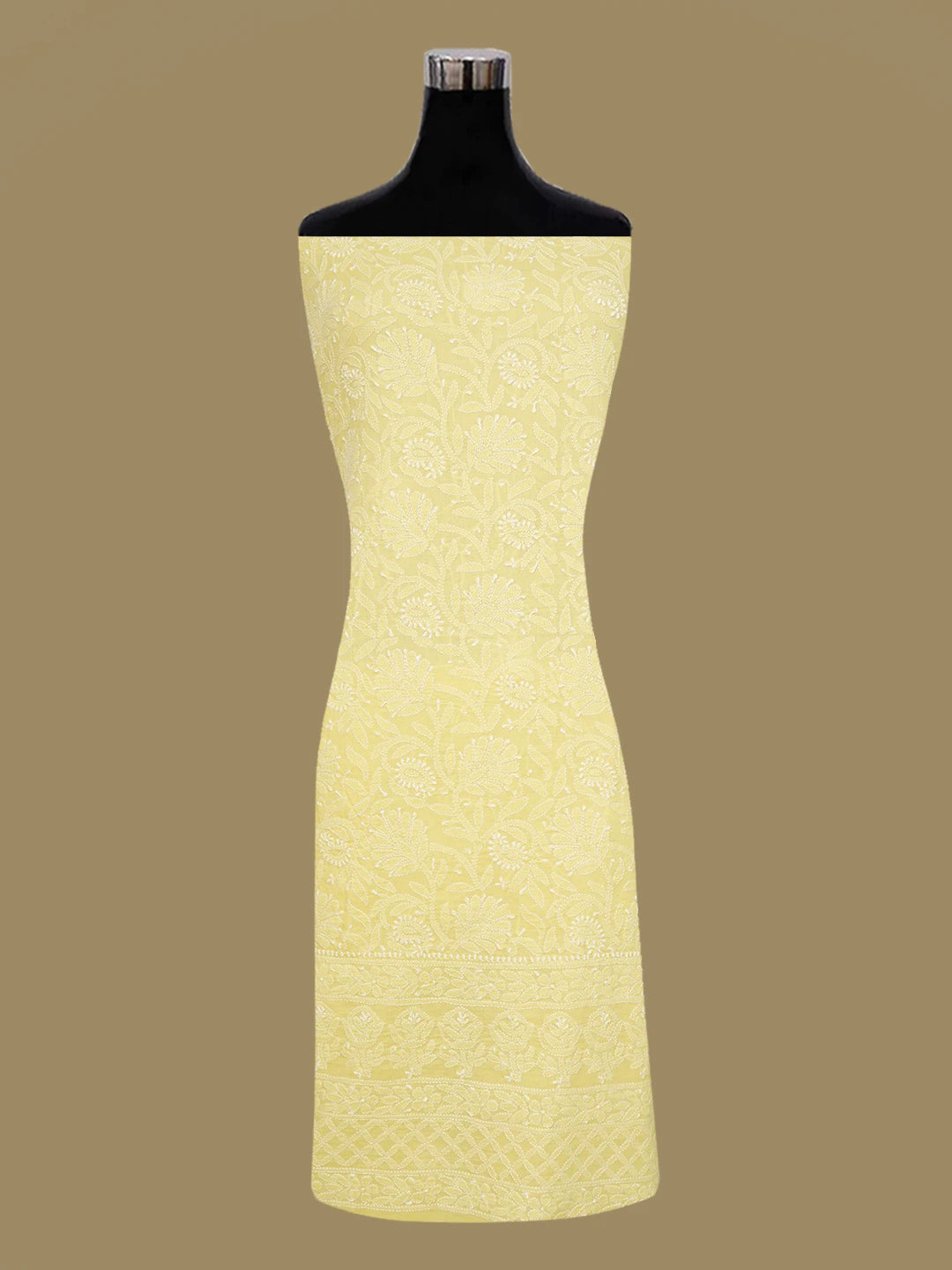 Ada Hand Embroidered Yellow Cotton Lucknowi Chikankari Unstitched Suit Piece 01A638905